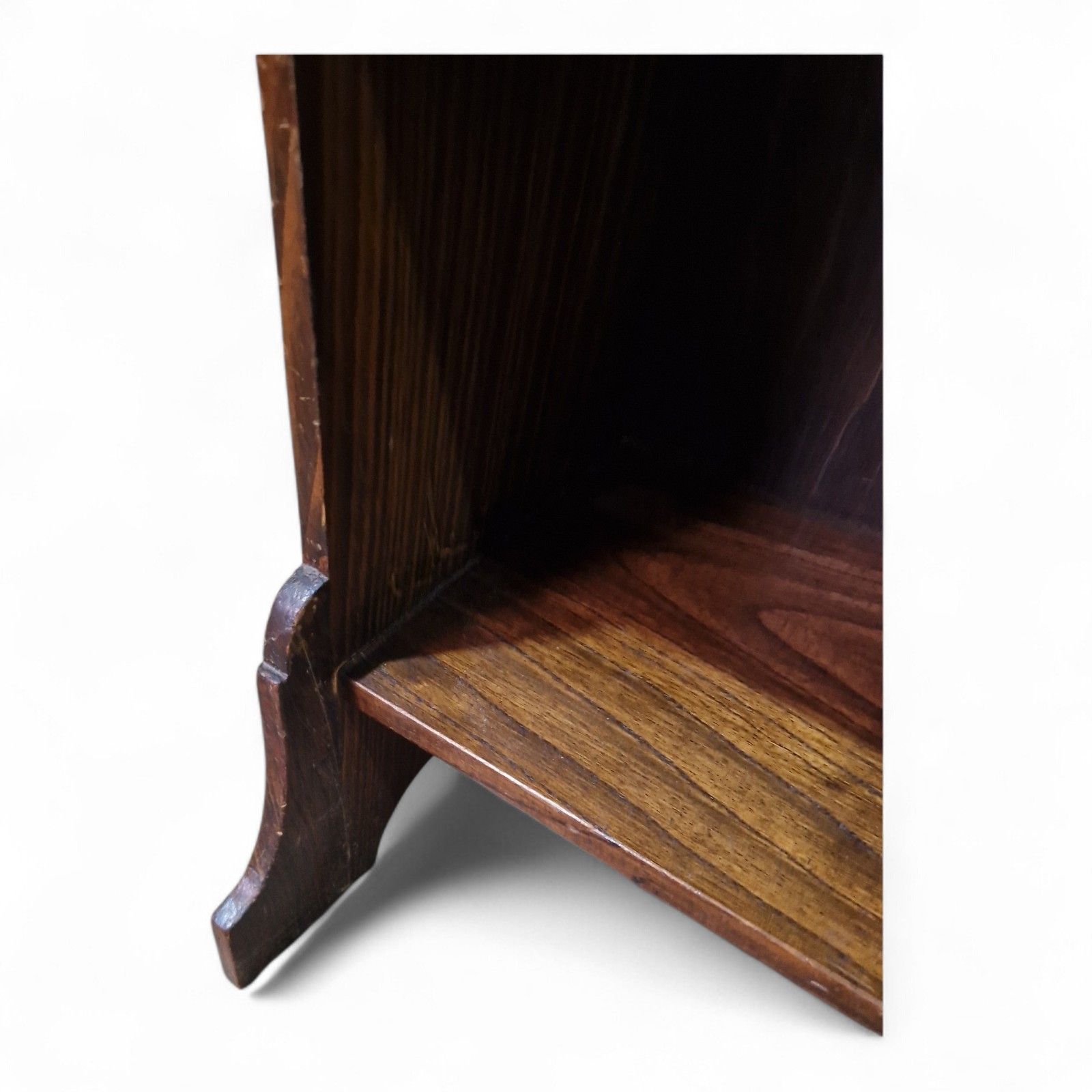 photo for sale Antique Oak Bookcase Magazine Rack Slim Shelves Paper Stand Vintage Unit