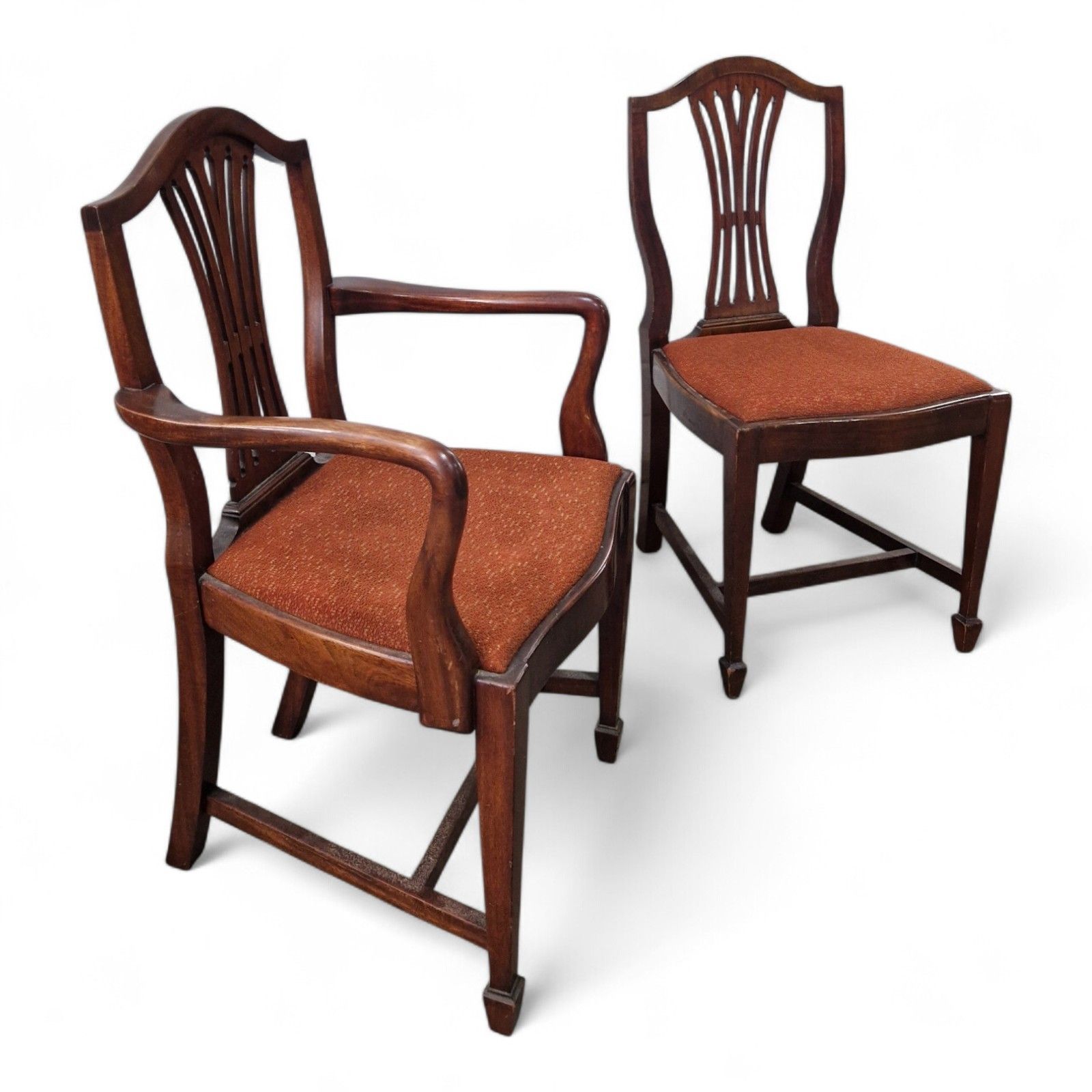 Hepplewhite Dining Chairs Set 6 Mahogany Shield Back Carvers Wood Antique Style photo Furniture