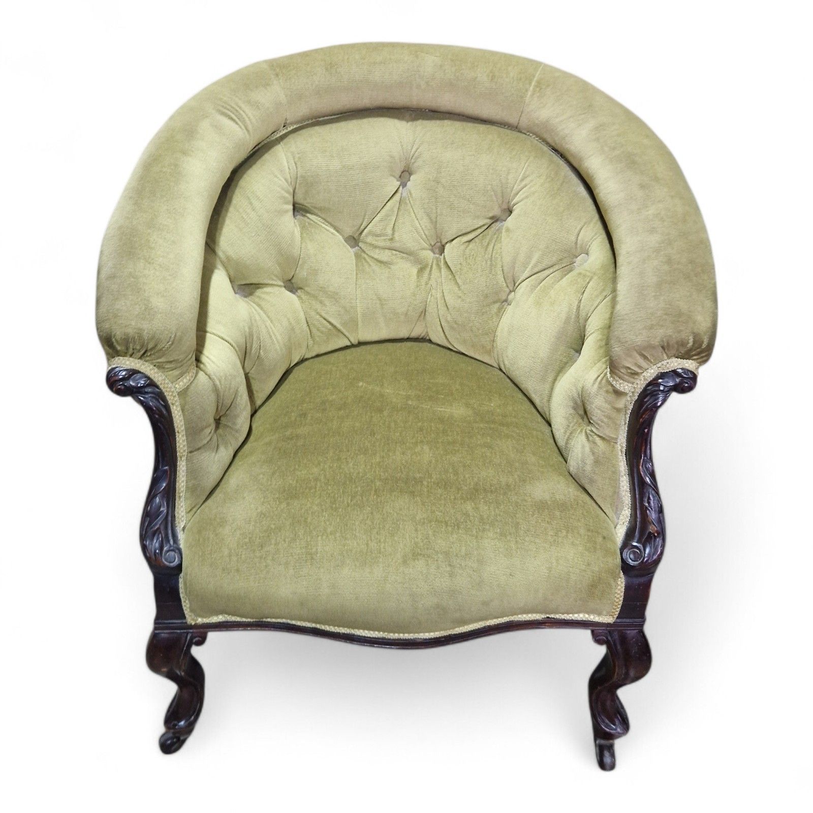 Antique Victorian Tub Chair Horseshoe Bow Back Buttoned Upholstered Armchair photo furniture
