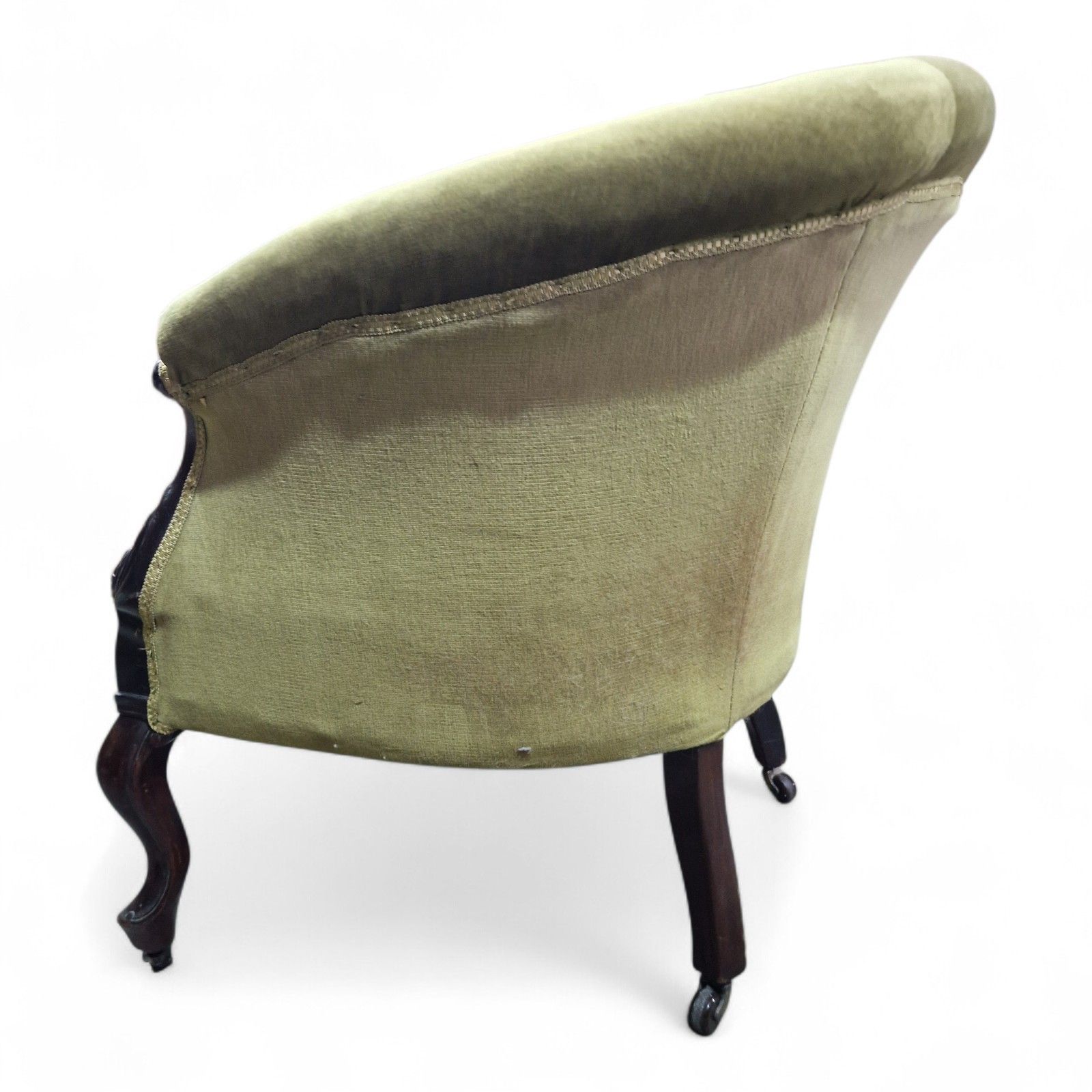 350.0 Antique Victorian Tub Chair Horseshoe Bow Back Buttoned Upholstered Armchair photo
