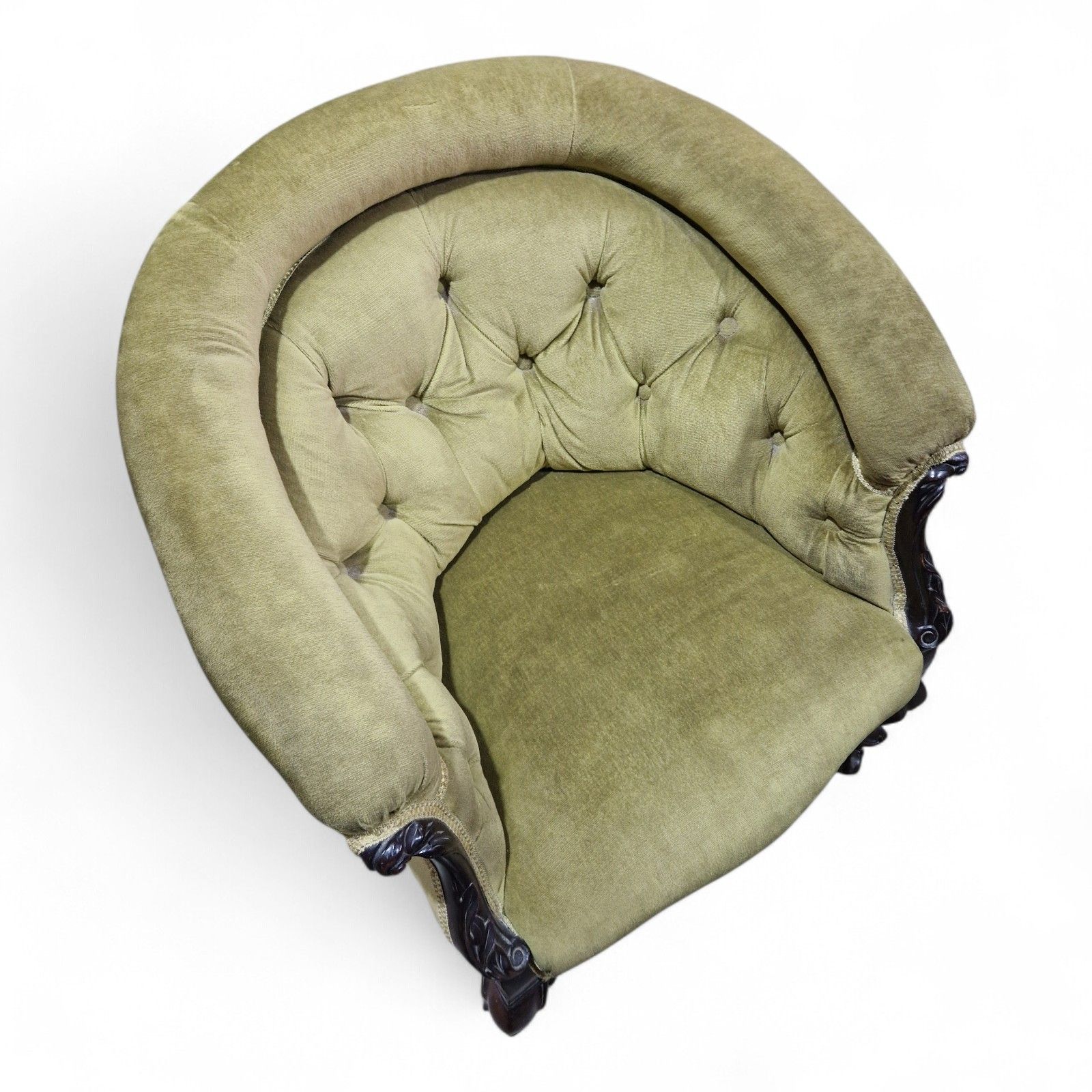 photo vintage Antique Victorian Tub Chair Horseshoe Bow Back Buttoned Upholstered Armchair