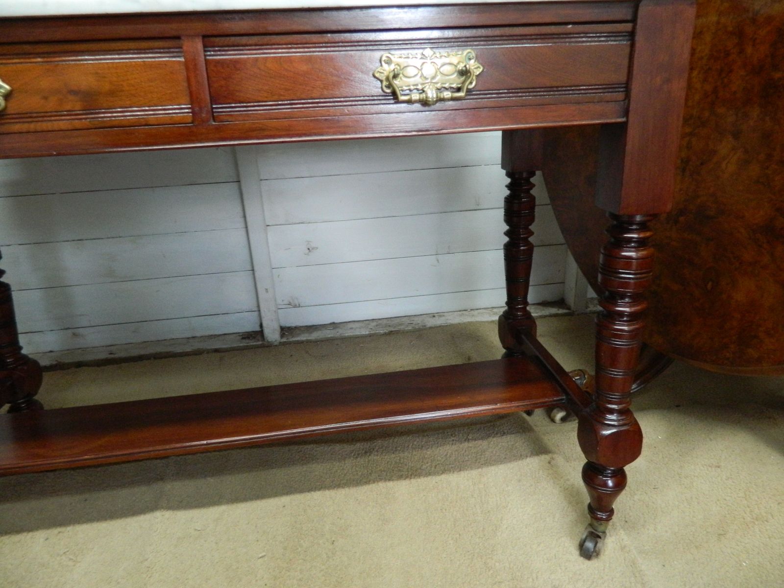 495.0 Victorian Marble Wash Stand With Tiled Back Mirror & 2 Drawers Mahogany photo