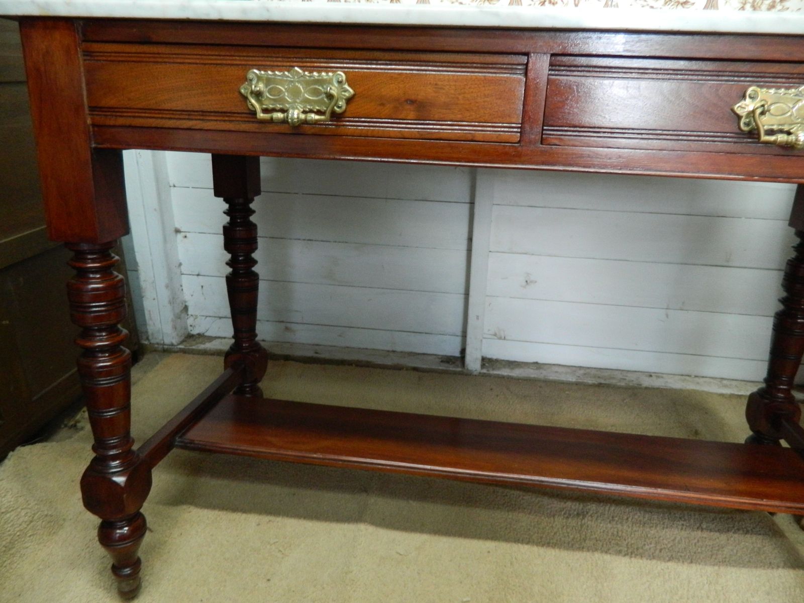 photo vinterior Victorian Marble Wash Stand With Tiled Back Mirror & 2 Drawers Mahogany
