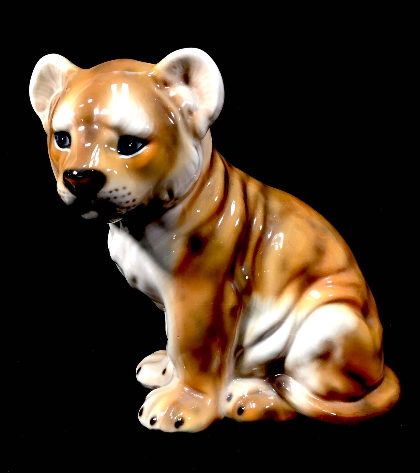 Vintage 1970s Italian Made Large Ceramic Tiger Cub Statue Sculpture / Animal photo Art