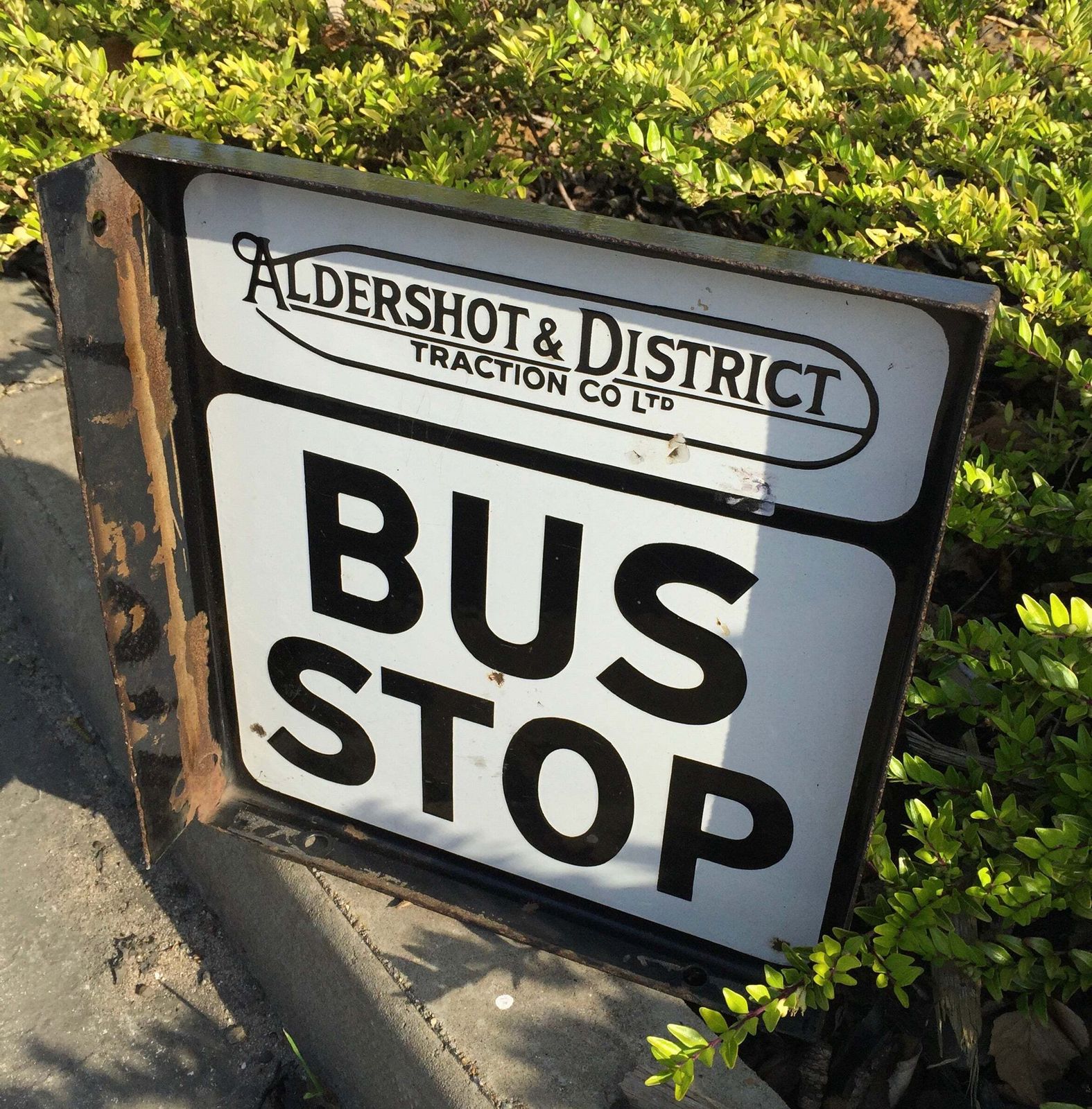 Antique Wall Mounted Double Sided Enamel Bus Stop Sign Aldershot & District 1950 photo Home Decor