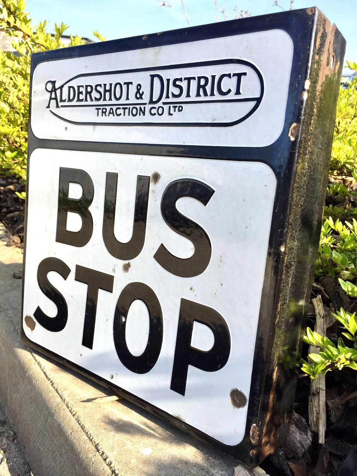 Antique Wall Mounted Double Sided Enamel Bus Stop Sign Aldershot & District 1950 photo 219.0