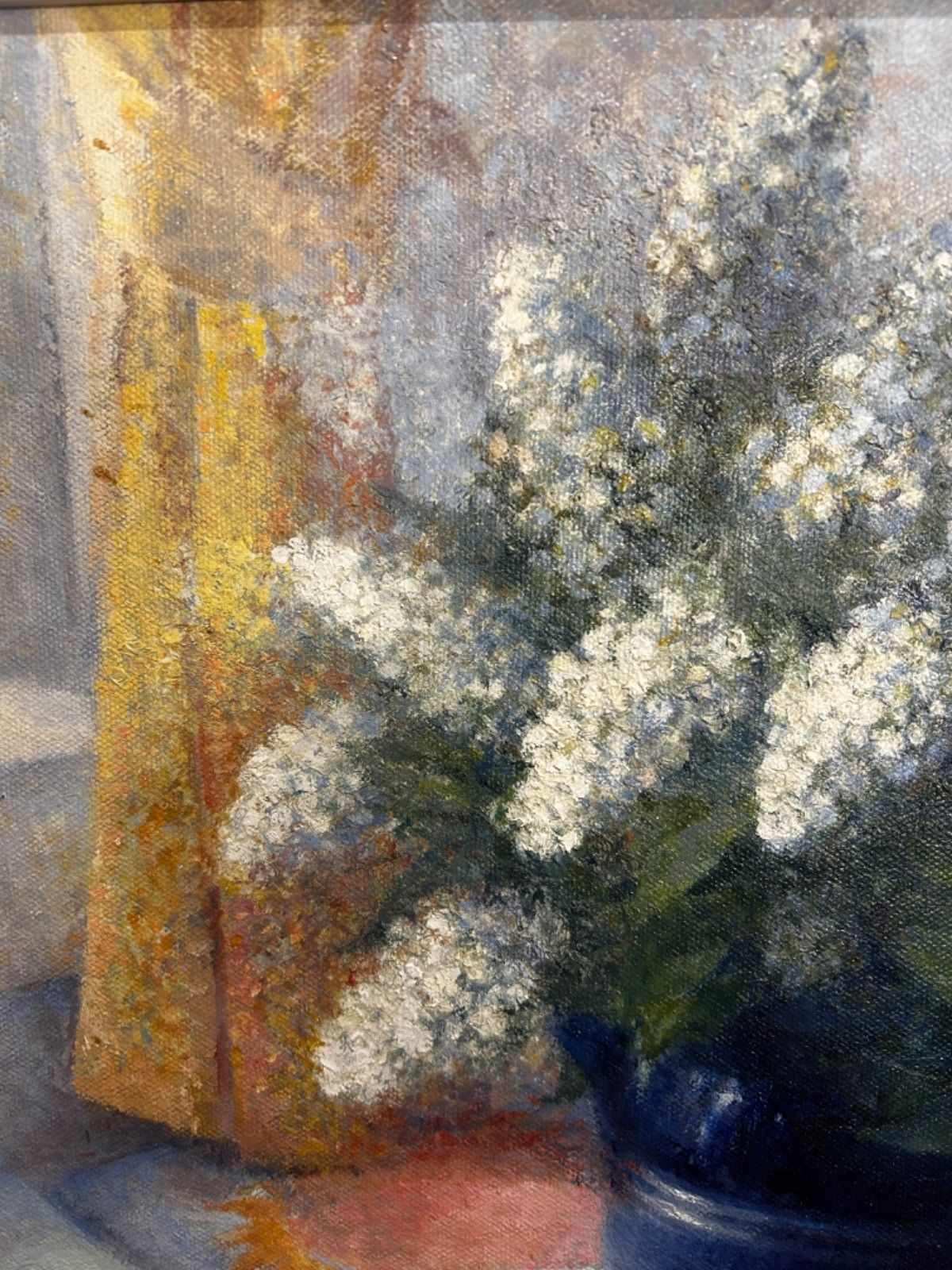 Oil On Canvas Still Life Lilac Spring Flowers Decorative Signed And Framed 1980 photo Art