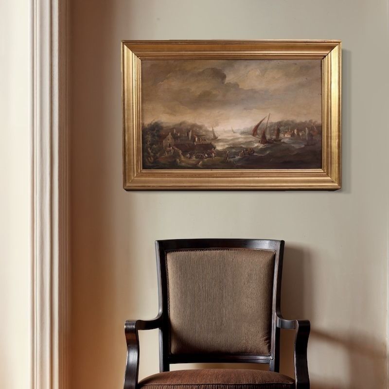 Flemish Painting Seascape With Boats And Characters From The 20th Century photo Art