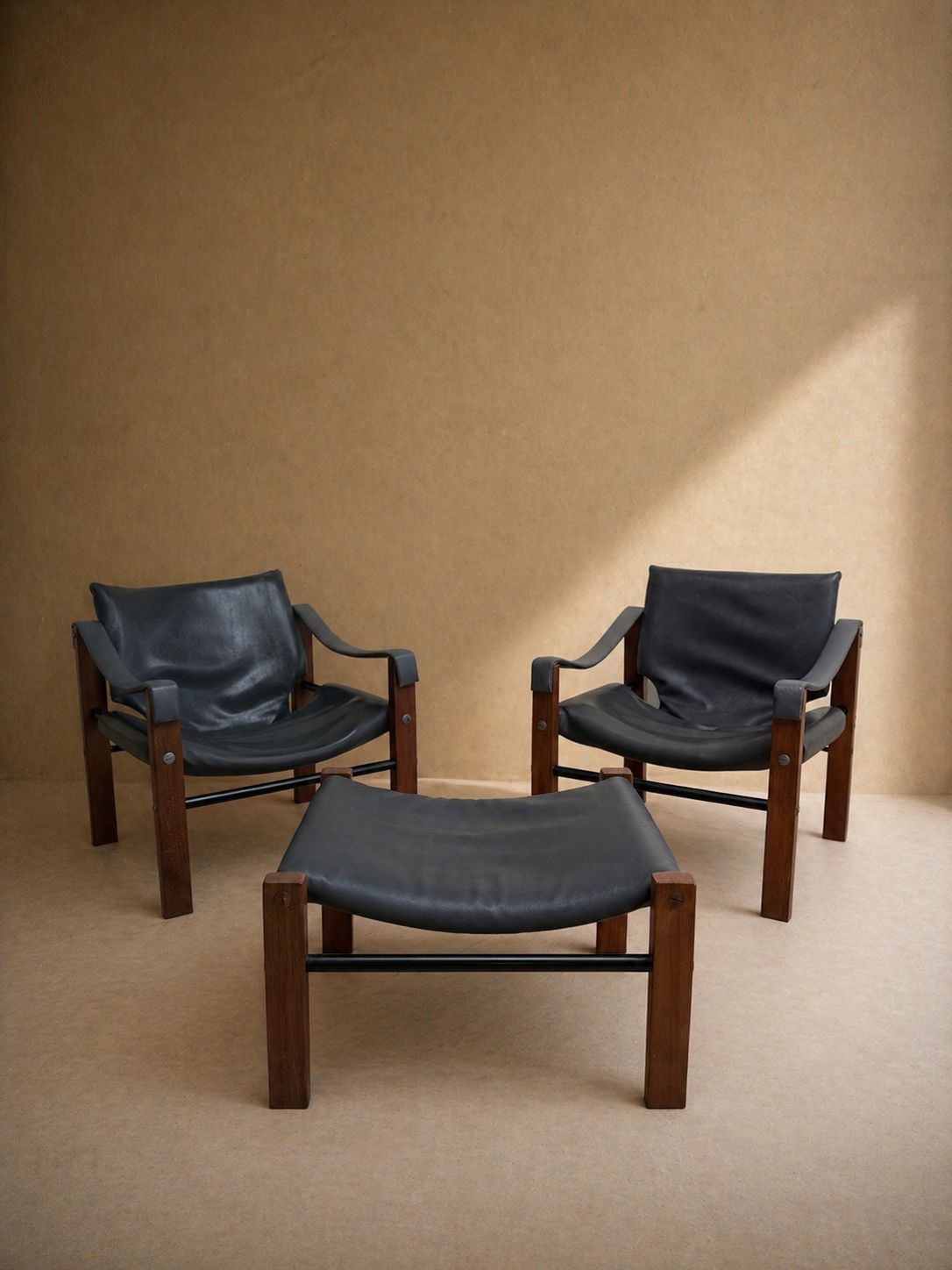 Set Of Three Maurice Burke For Arkana Safari Lounge Chairs And Ottoman photo furniture