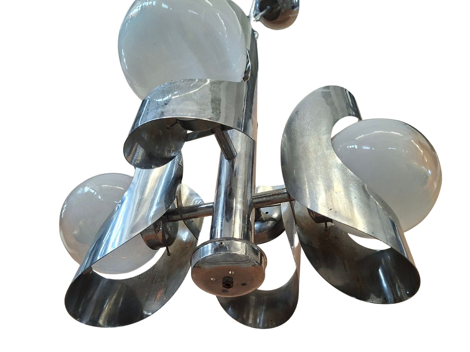 Iconico Lampadario Vintage Anni '70 – Design "Space Age" In Ferro Cromato photo vinterior