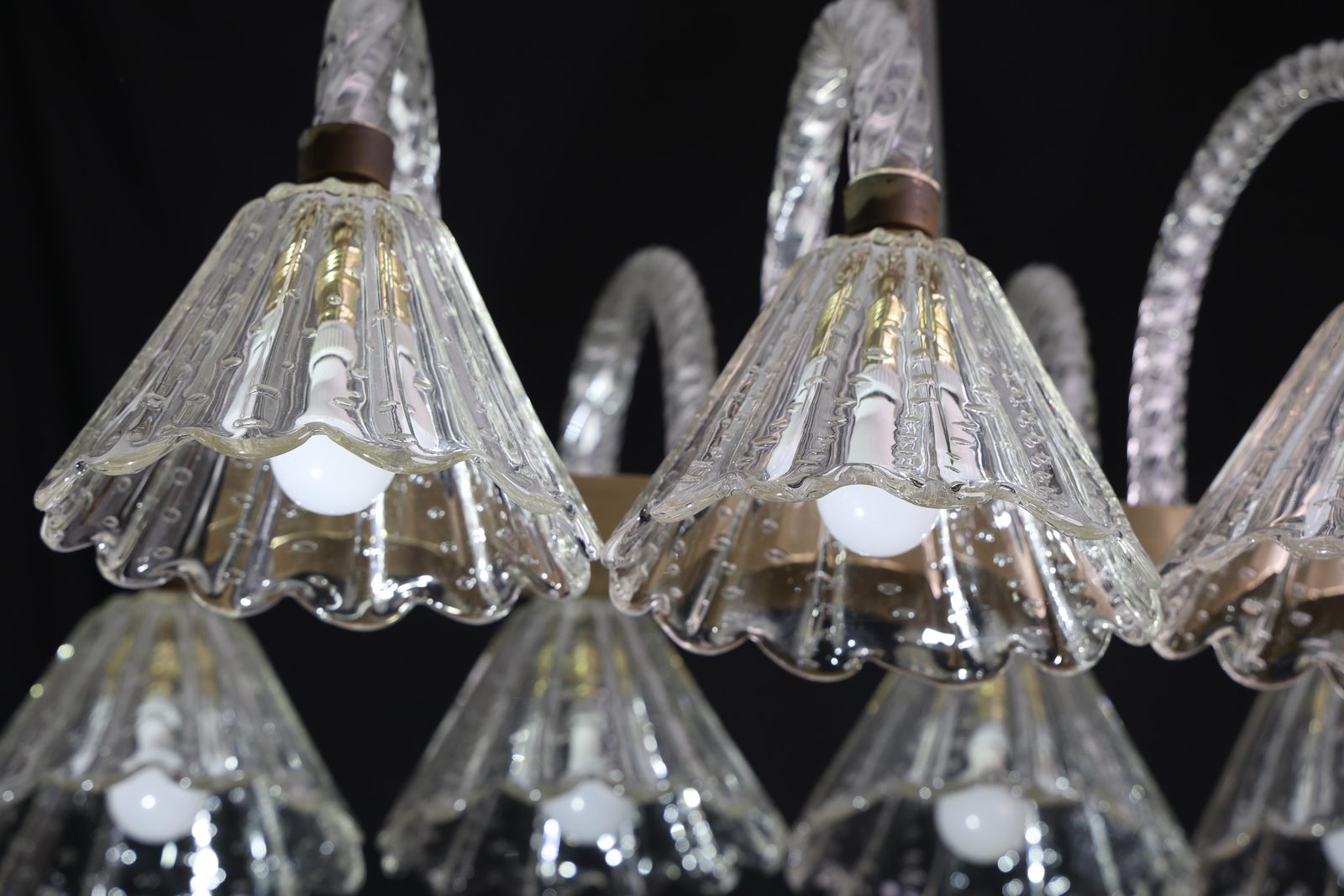 Museal 8 Light Art Decò Barovier E Toso Chandelier, Murano "Bubble" Glass, 1950s photo vintage