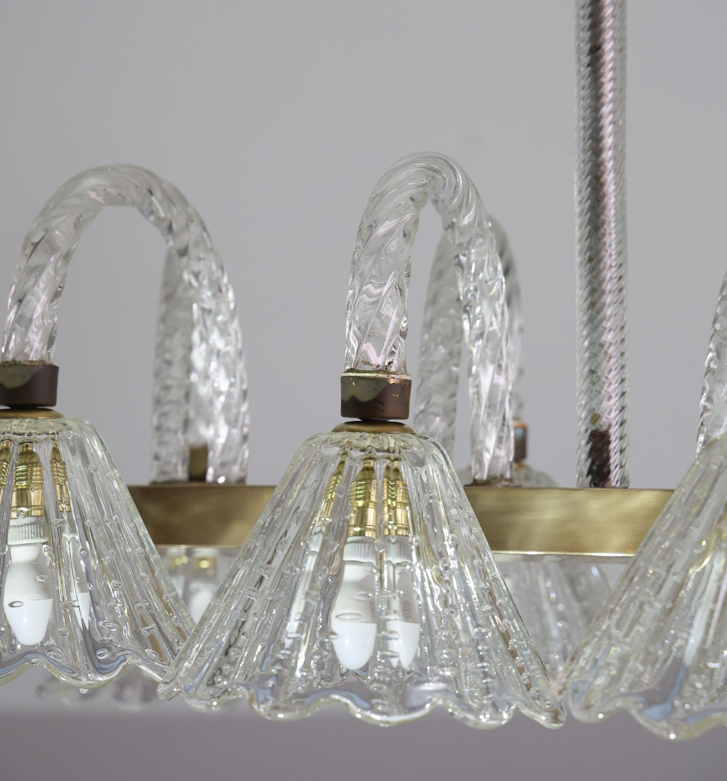 photo vintage Museal 8 Light Art Decò Barovier E Toso Chandelier, Murano "Bubble" Glass, 1950s