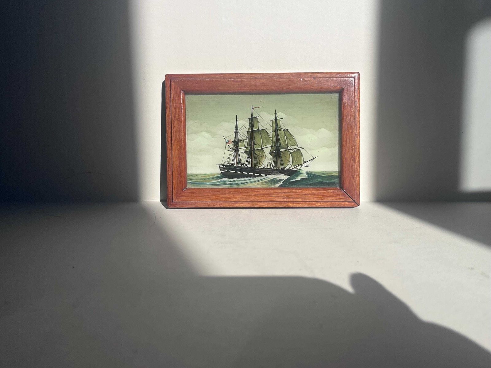 photo furniture Vintage Reverse Glass Ship Painting Framed Nautical Wall Art Maritime Picture