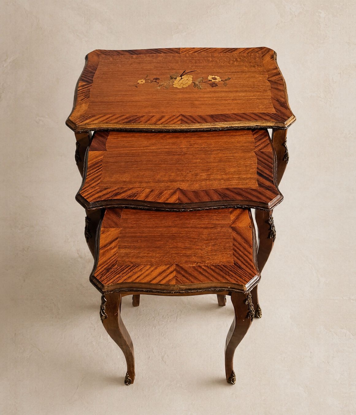 French Style Marquetry Nest Of Three Tables