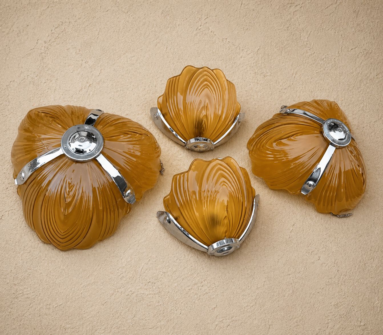 Set Of Four Art Deco Amber Glass Light Fittings