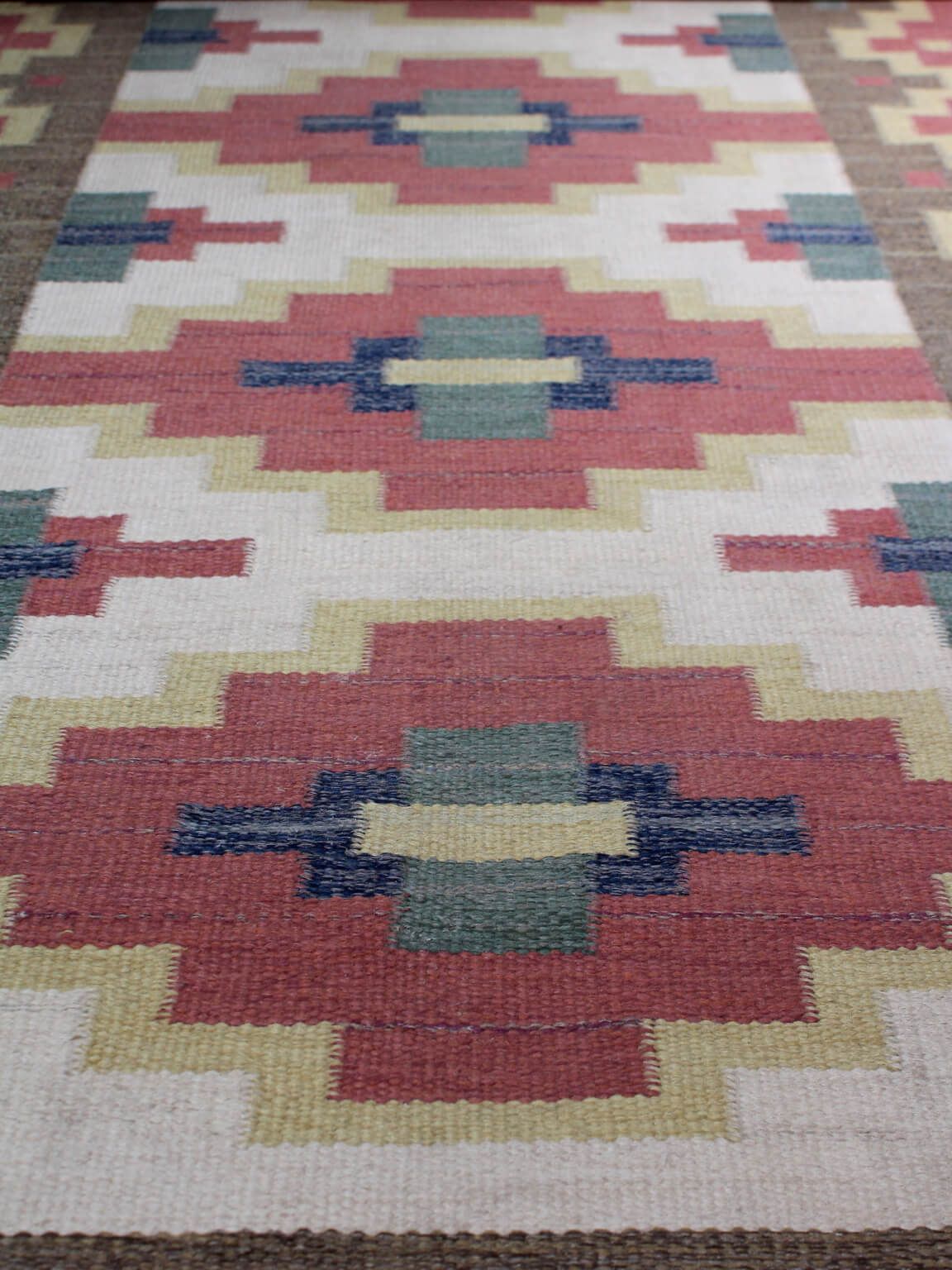 Greta Kruse Mid Century Wool Kilim 102x264cm, Signed photo for sale