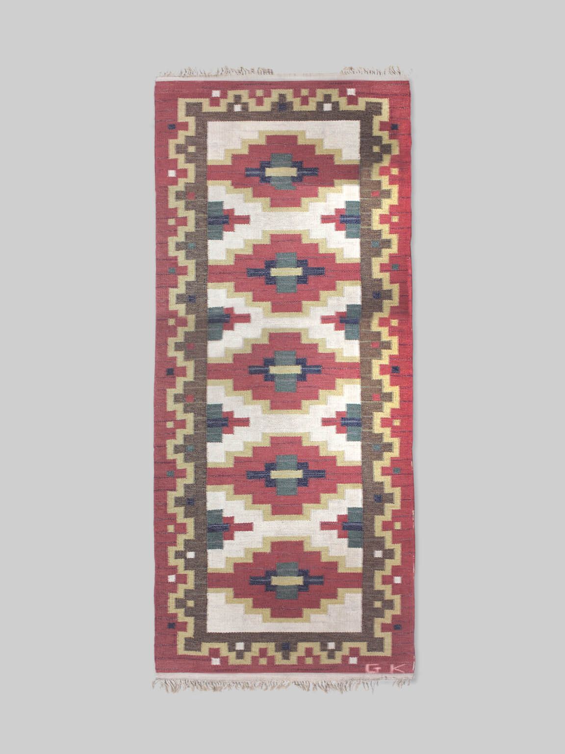 Greta Kruse Mid Century Wool Kilim 102x264cm, Signed