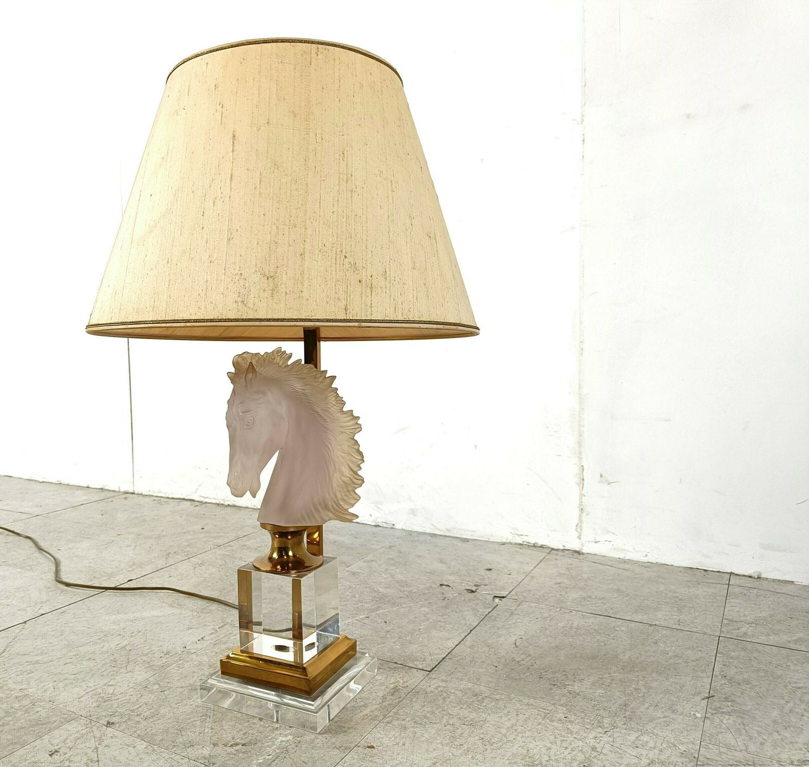 Brass And Glass Horse Head Table Lamp, 1970s France photo 495.0