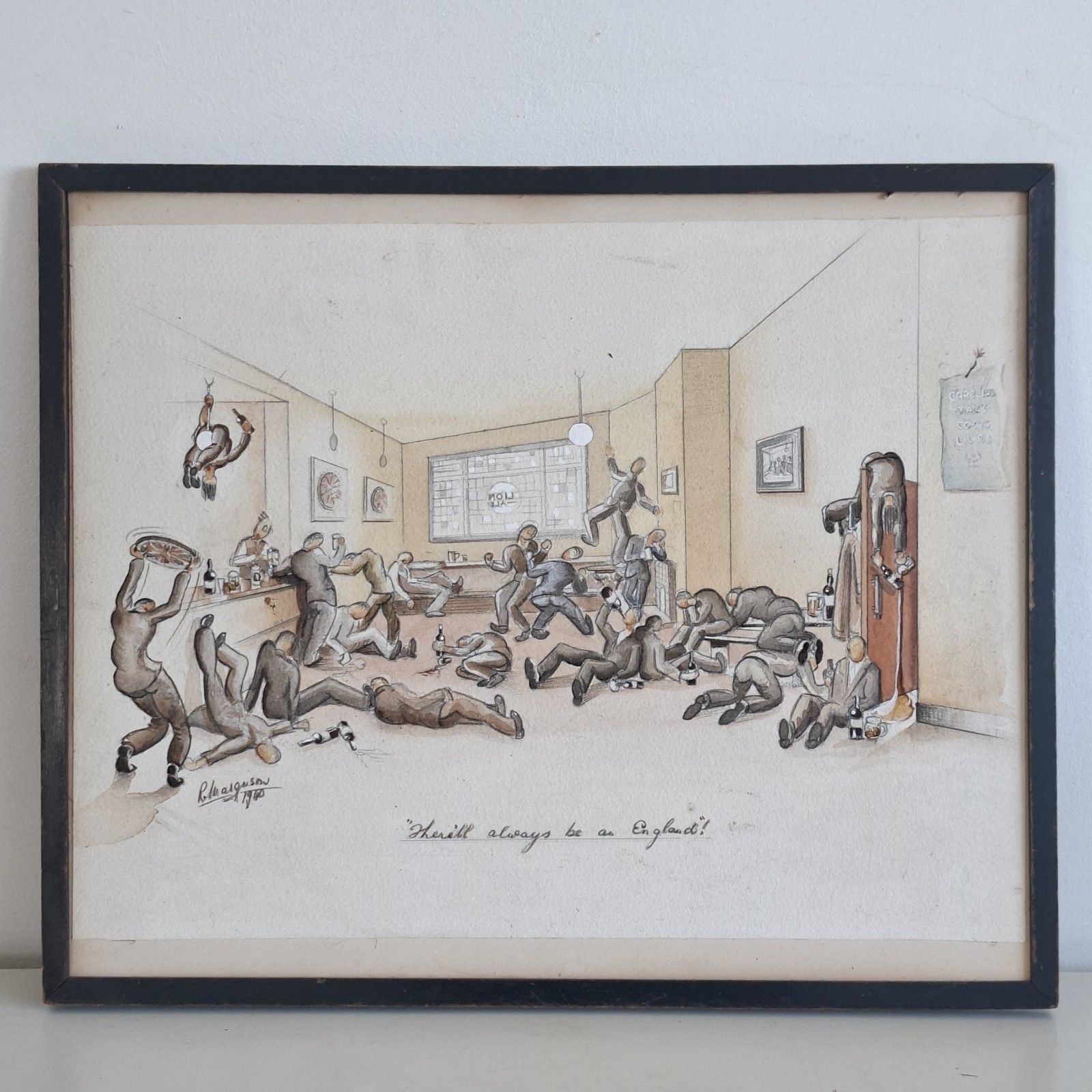 Original Ww2 Political Cartoon Signed R Margusen There'll Always Be An England