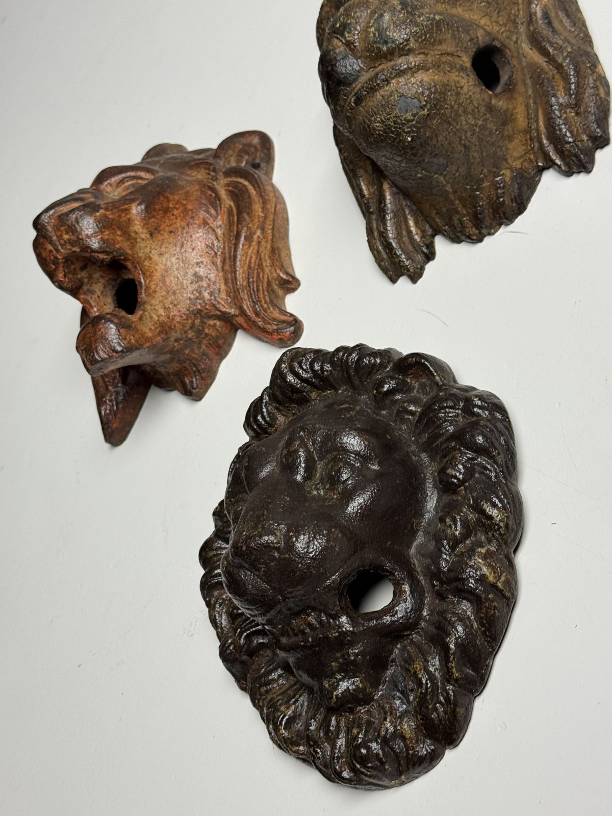 Set Of 3 Cast Iron Lion Heads, 1800s photo for sale