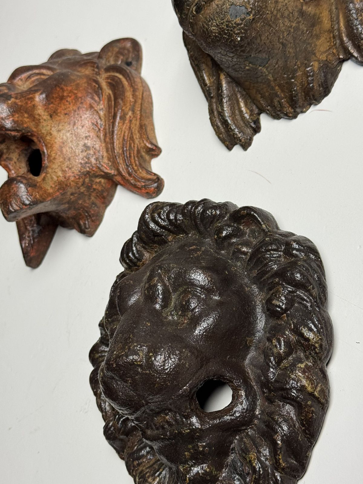 Set Of 3 Cast Iron Lion Heads, 1800s photo Art