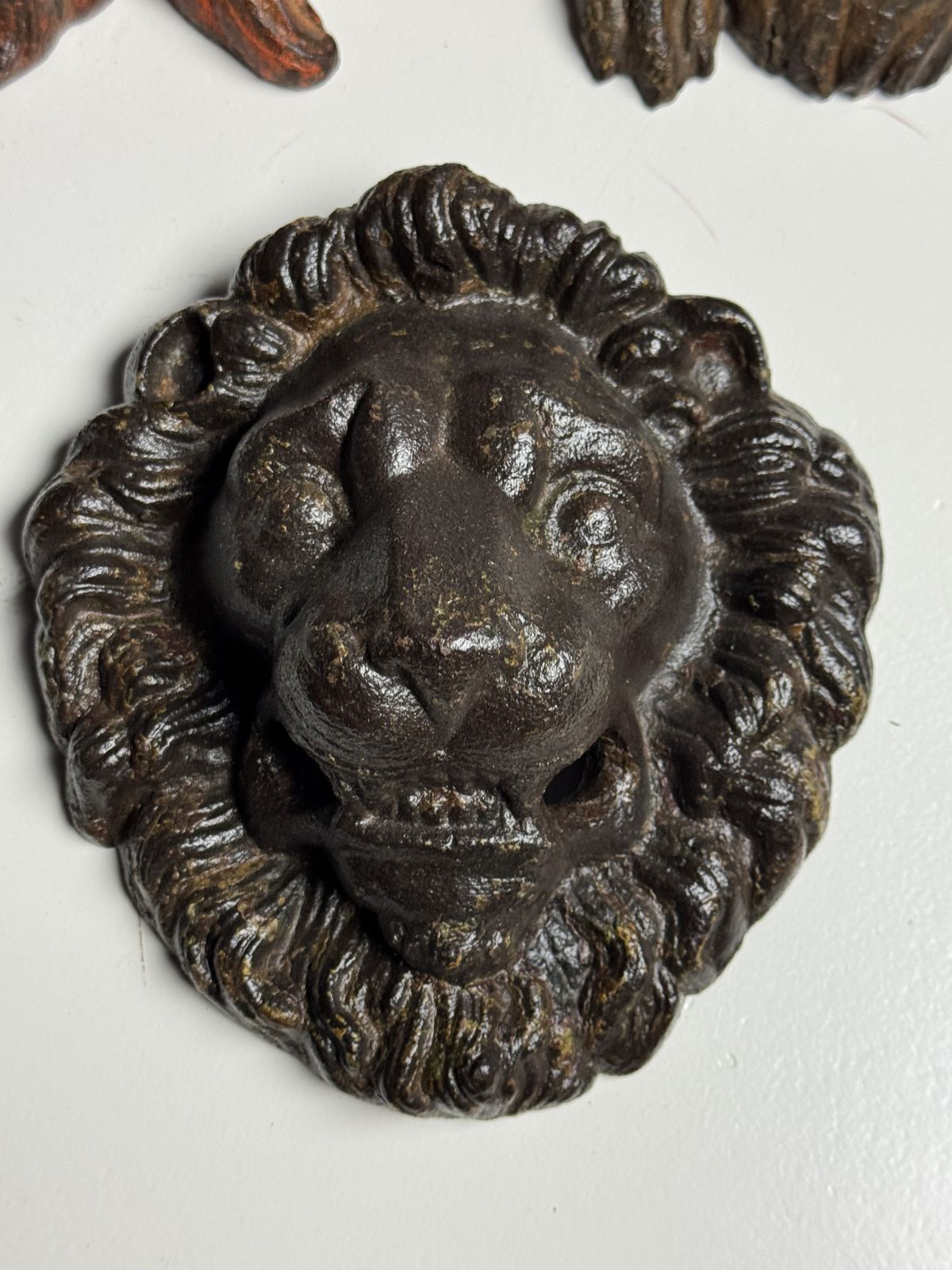Set Of 3 Cast Iron Lion Heads, 1800s photo vintage