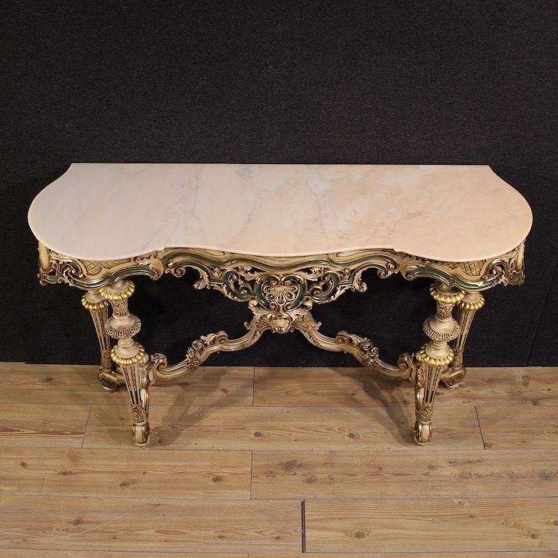 photo furniture Console italienne laquée et dorée de style éclectique, XXe siècle