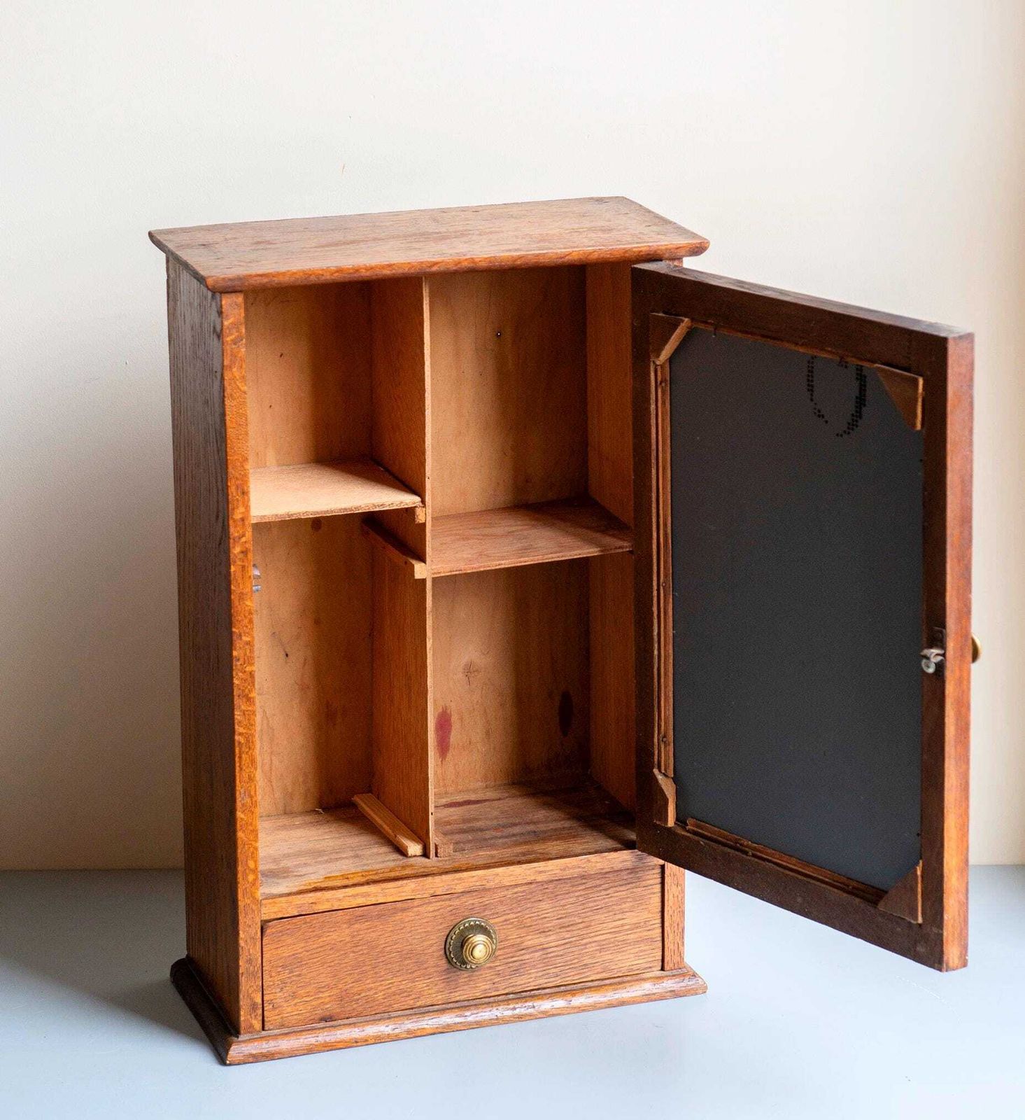 Antique Oak Wall Cabinet With Mirror – Art Deco Medicine Cabinet, 1920s Vintage Bathroom Wall Cabinet photo 364.0