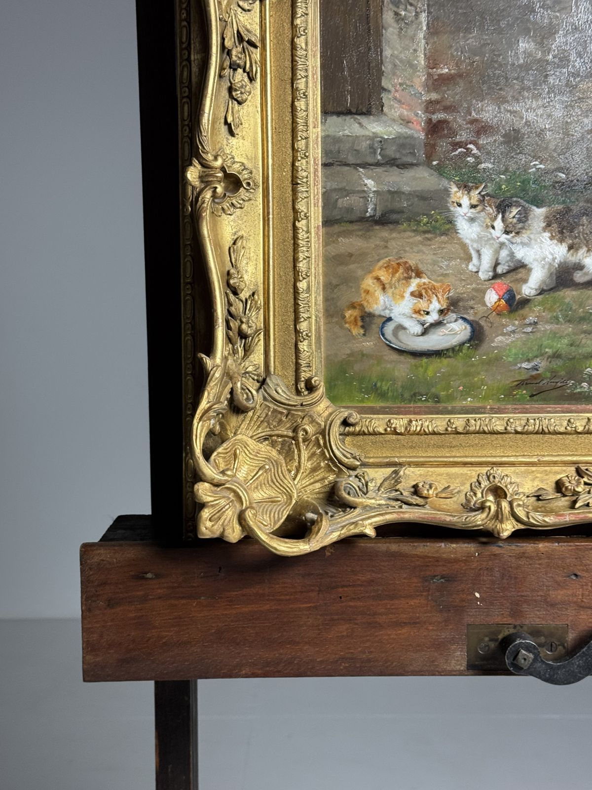 photo for sale Painting – Alfred Arthur Brunel De Neuville (1852–1941) Playing Kittens