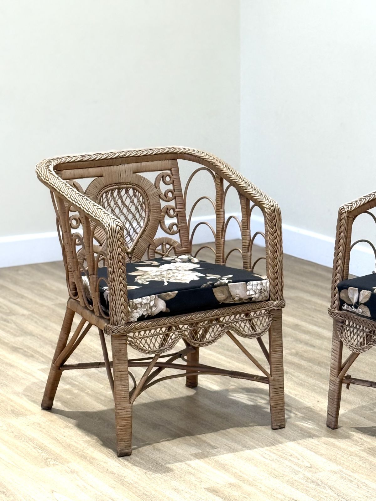 Late 19th–Early 20th Century French Wicker Conservatory Set With Heart Shaped Backs And Glass Top Table photo furniture
