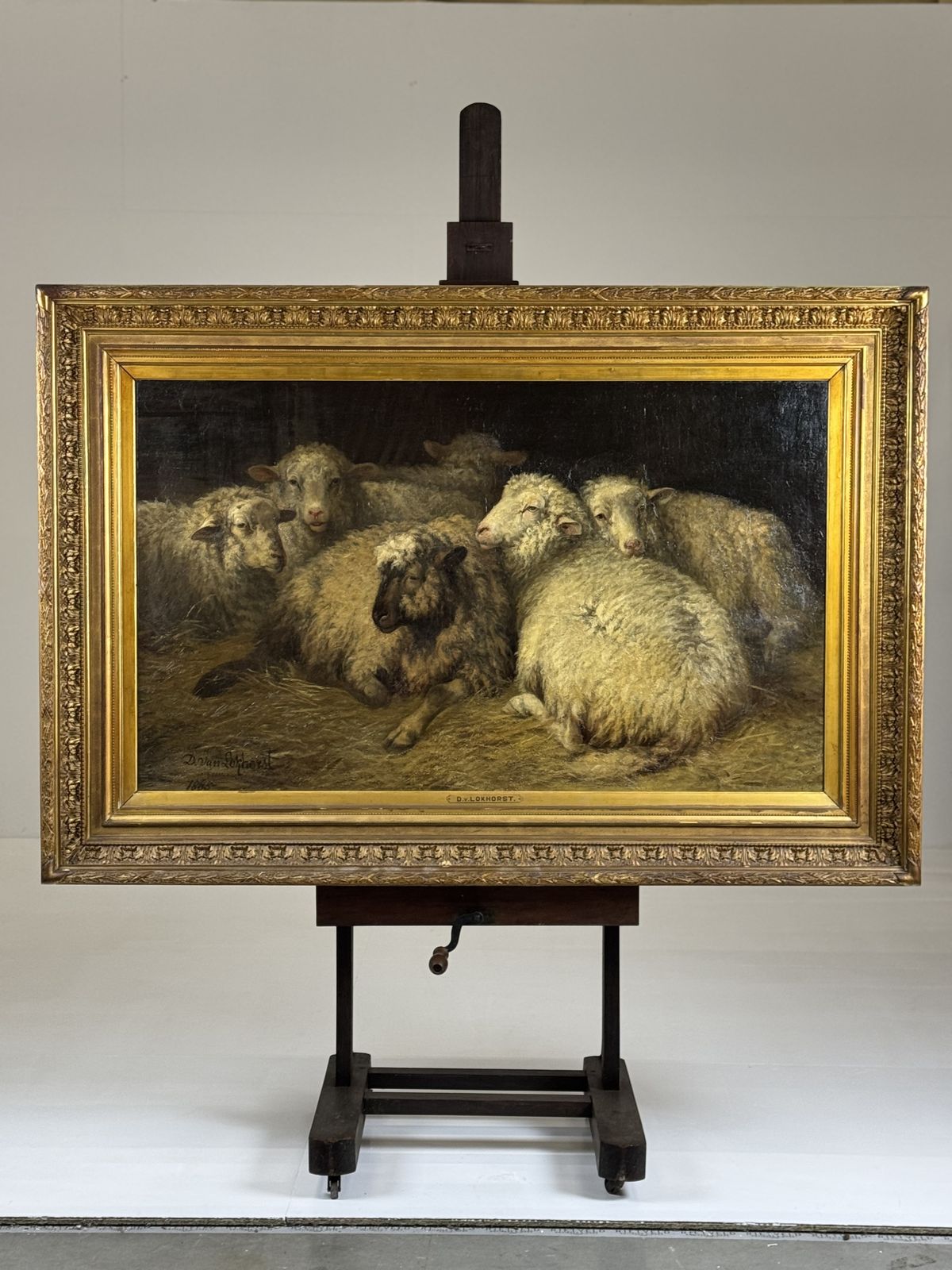5021.0 Painting Of Sheep In The Stable By D. Van Lokhorst, 19th Century photo