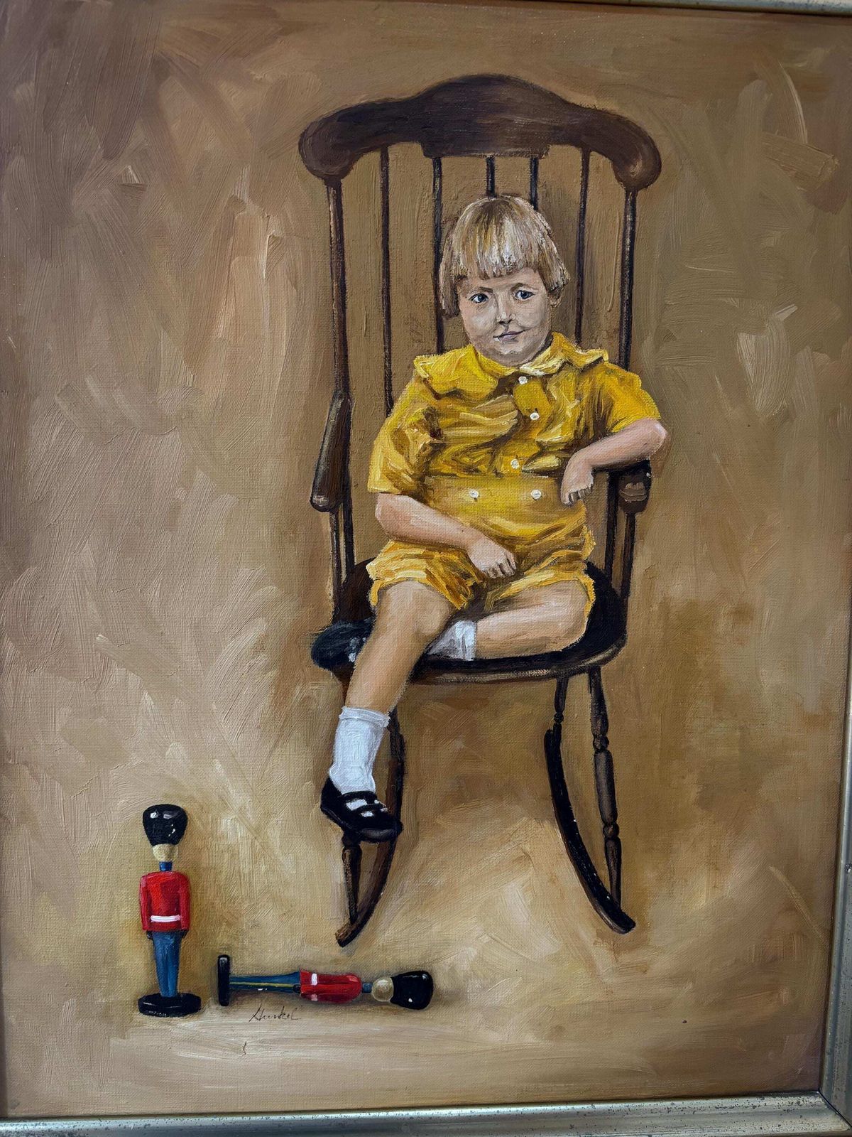 Oil Painting On Canvas Board Of A Young Child Titled "Dad" Signed Susan Gunkel photo furniture