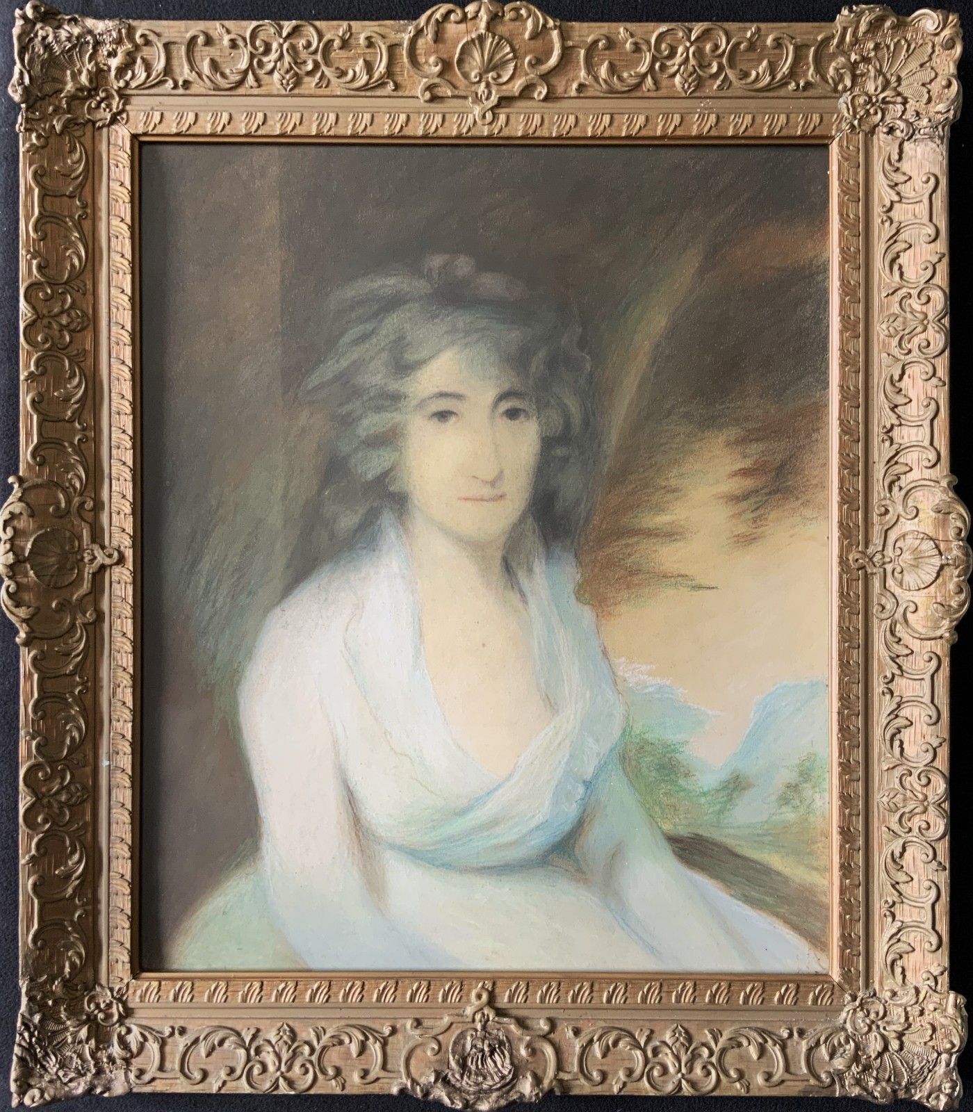 Antique Regency Portrait Painting Female Model Pastel & Gouache Circa 1830s