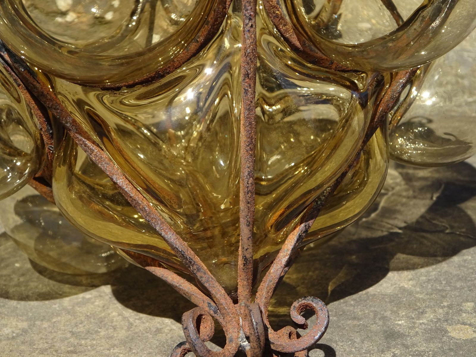 Vintage Reclaimed Seguso Murano Caged Bubble Smoked Glass Pendant Shade photo for sale