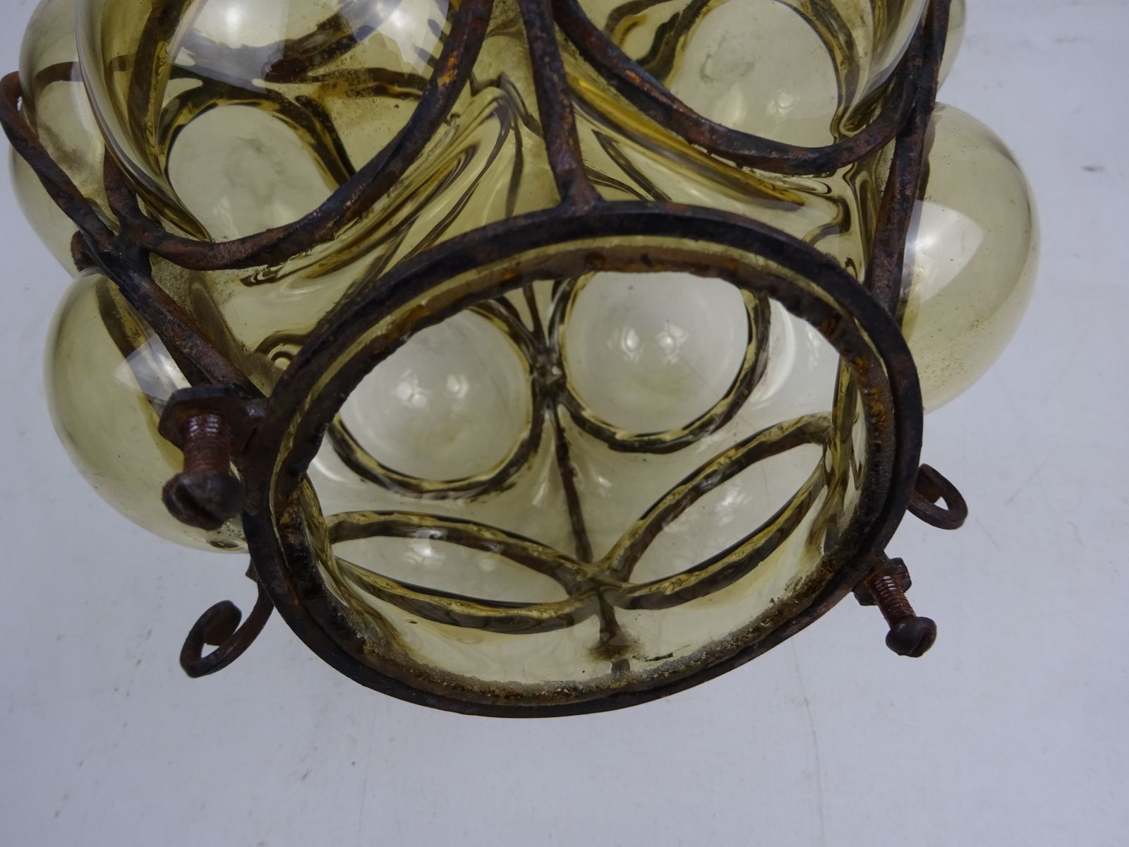 photo for sale Vintage Reclaimed Seguso Murano Caged Bubble Smoked Glass Pendant Shade