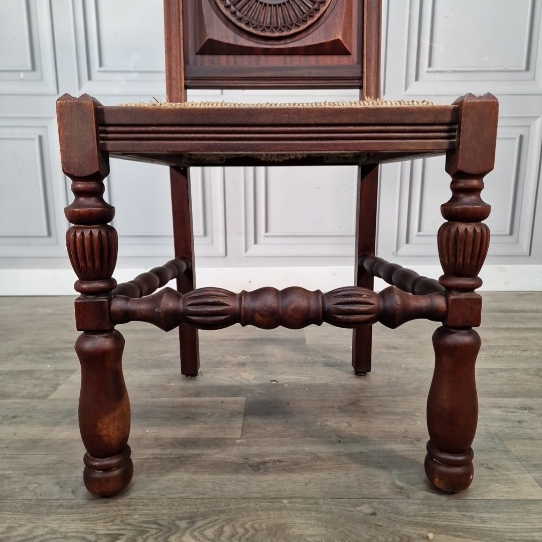 Antique Carved Wooden Chair Rush Seat Decorative Hall Neo Basque Style Walnut photo Furniture