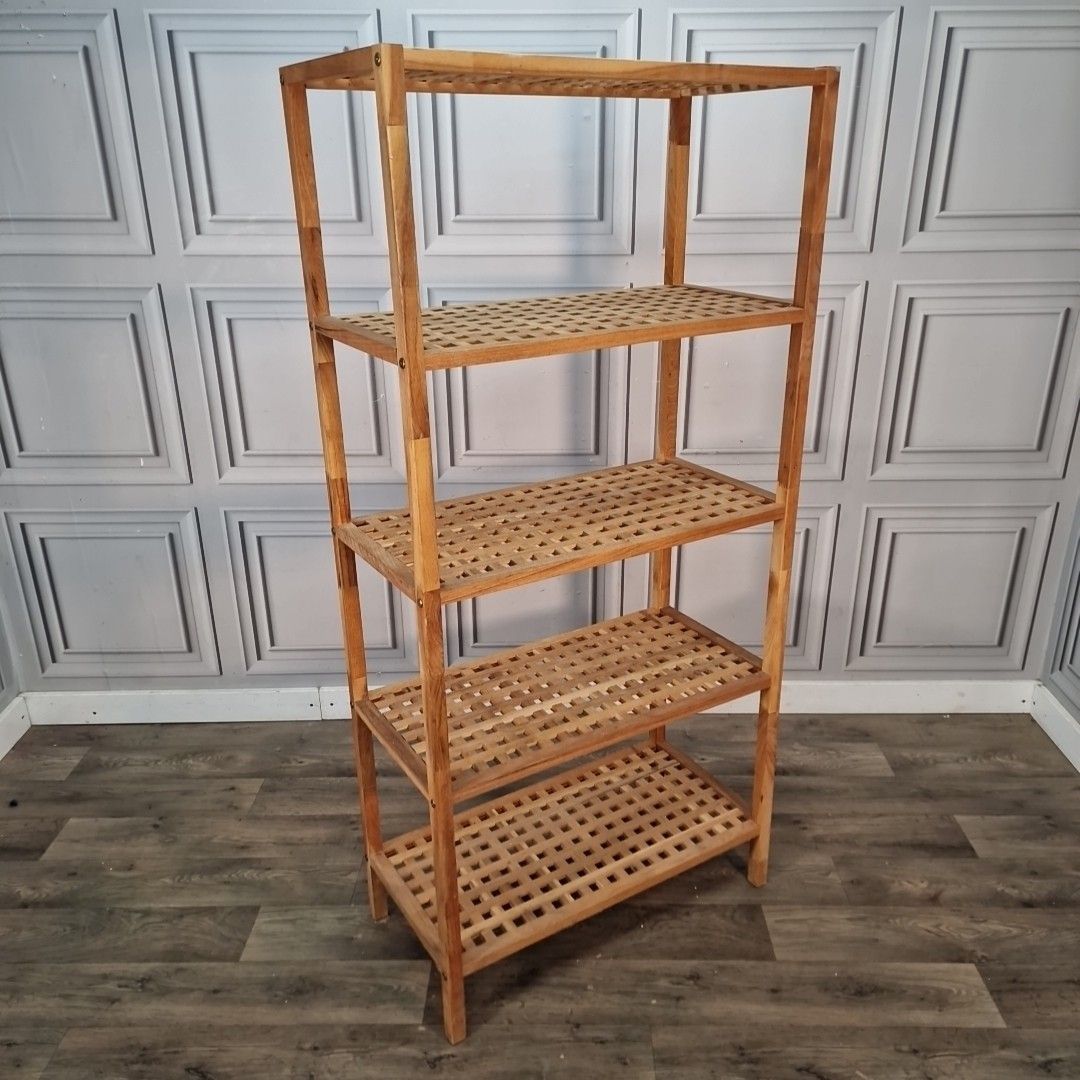 Vintage Wooden Shelving Unit Open Bookcase Lattice Walnut Shelf / Shelves Retro