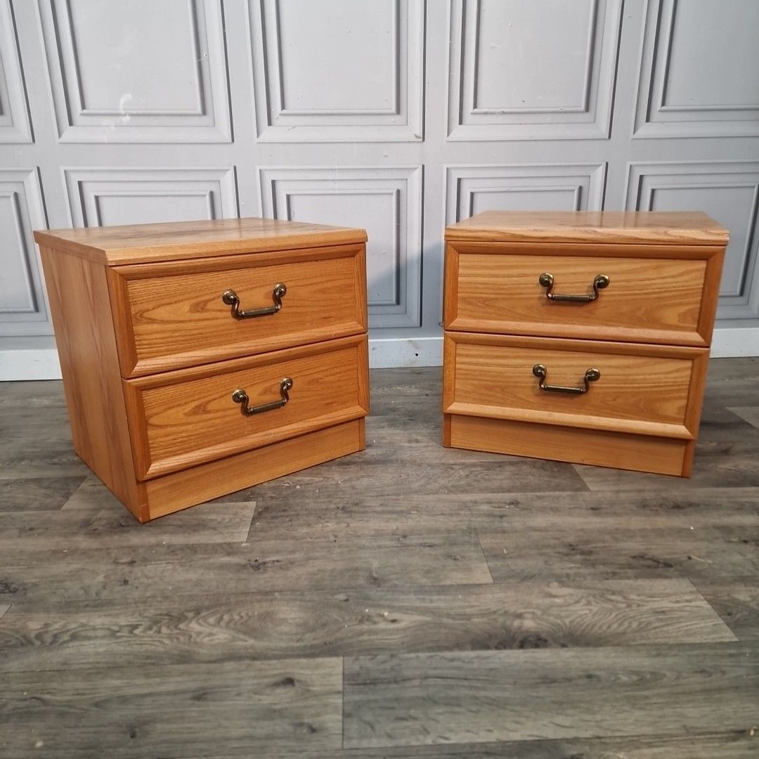 G Plan Bedside Tables Pair Albany Teak Two Drawer Cabinets Retro Vintage Mcm photo furniture
