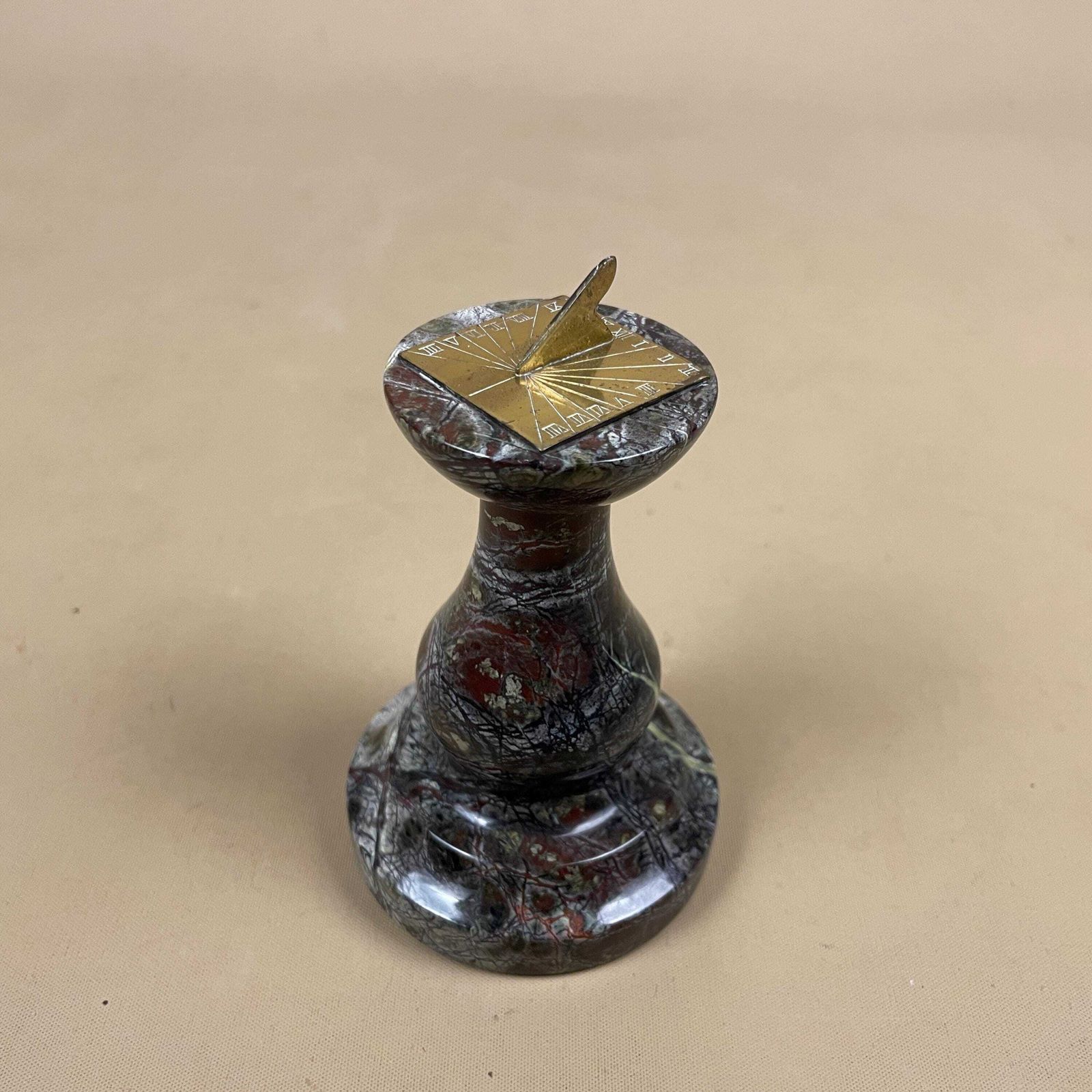 Cornish Serpentine Sundial Stone Burgundy Red Brass Dial Vintage Desk Ornament Small Marble Style Decorative Nautical Timepiece Cornwall photo 65.0