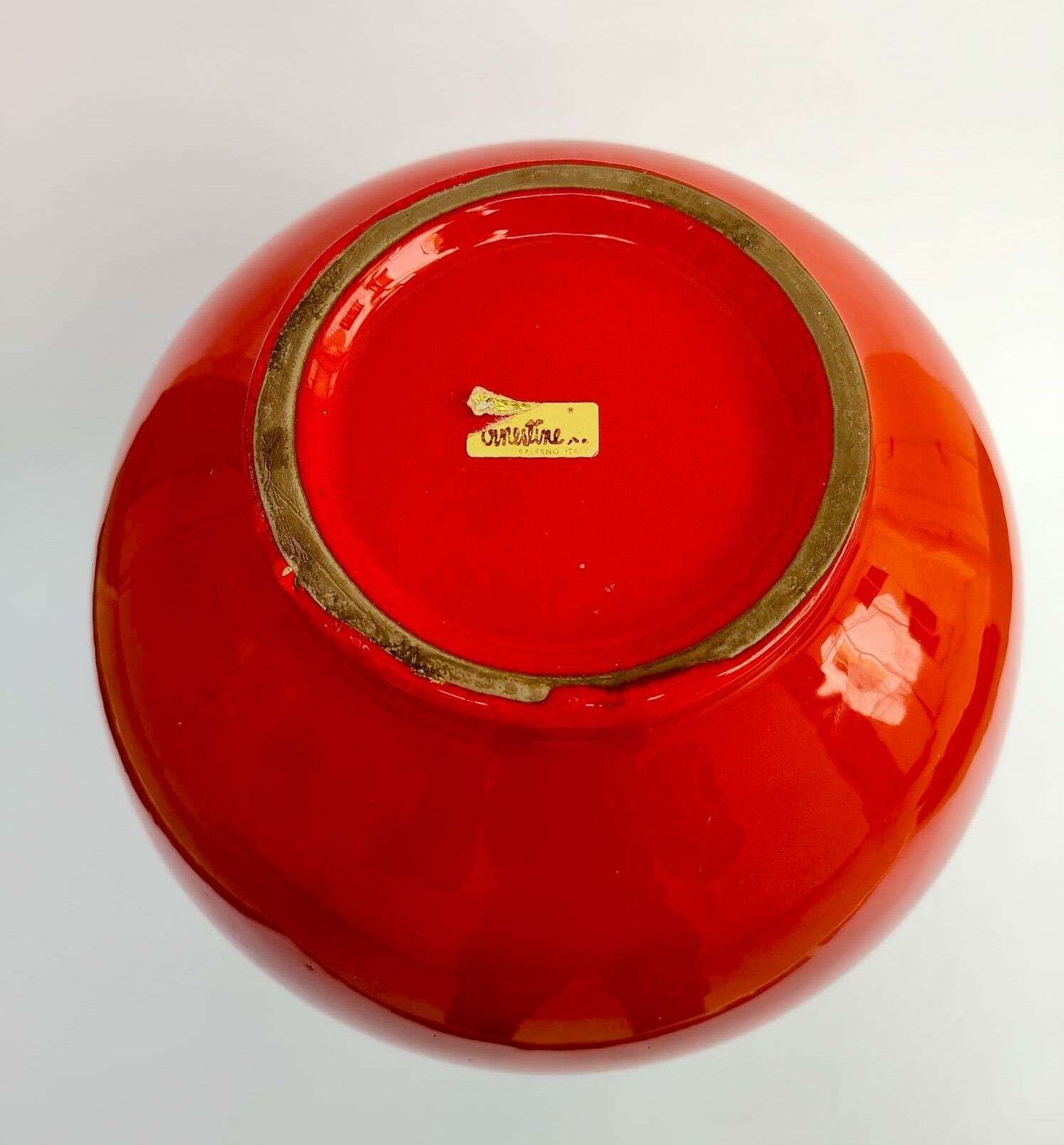 photo furniture Ernestine Salerno Vintage Red Ceramic Vase, Italian Design, 70s, Spherical, 32 Cm