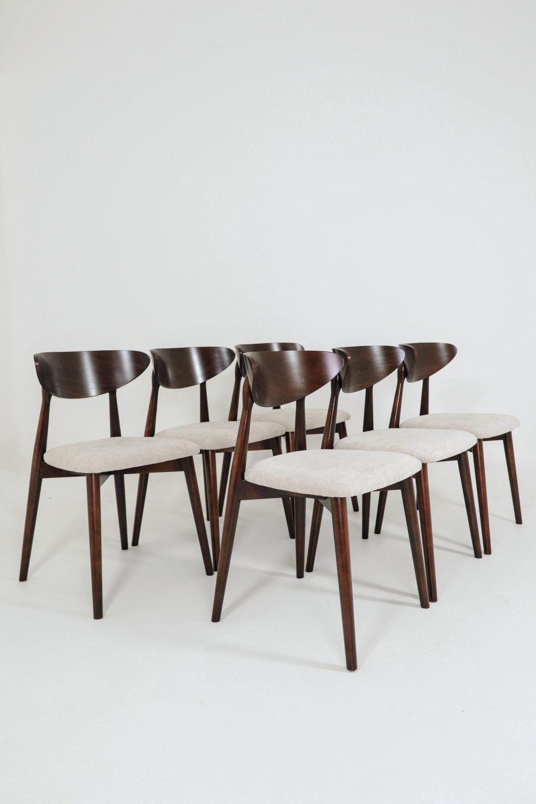 photo furniture Modern Set Of 6 Dining Chairs, Ecru Farbic And Dark Walnut Beech Wood