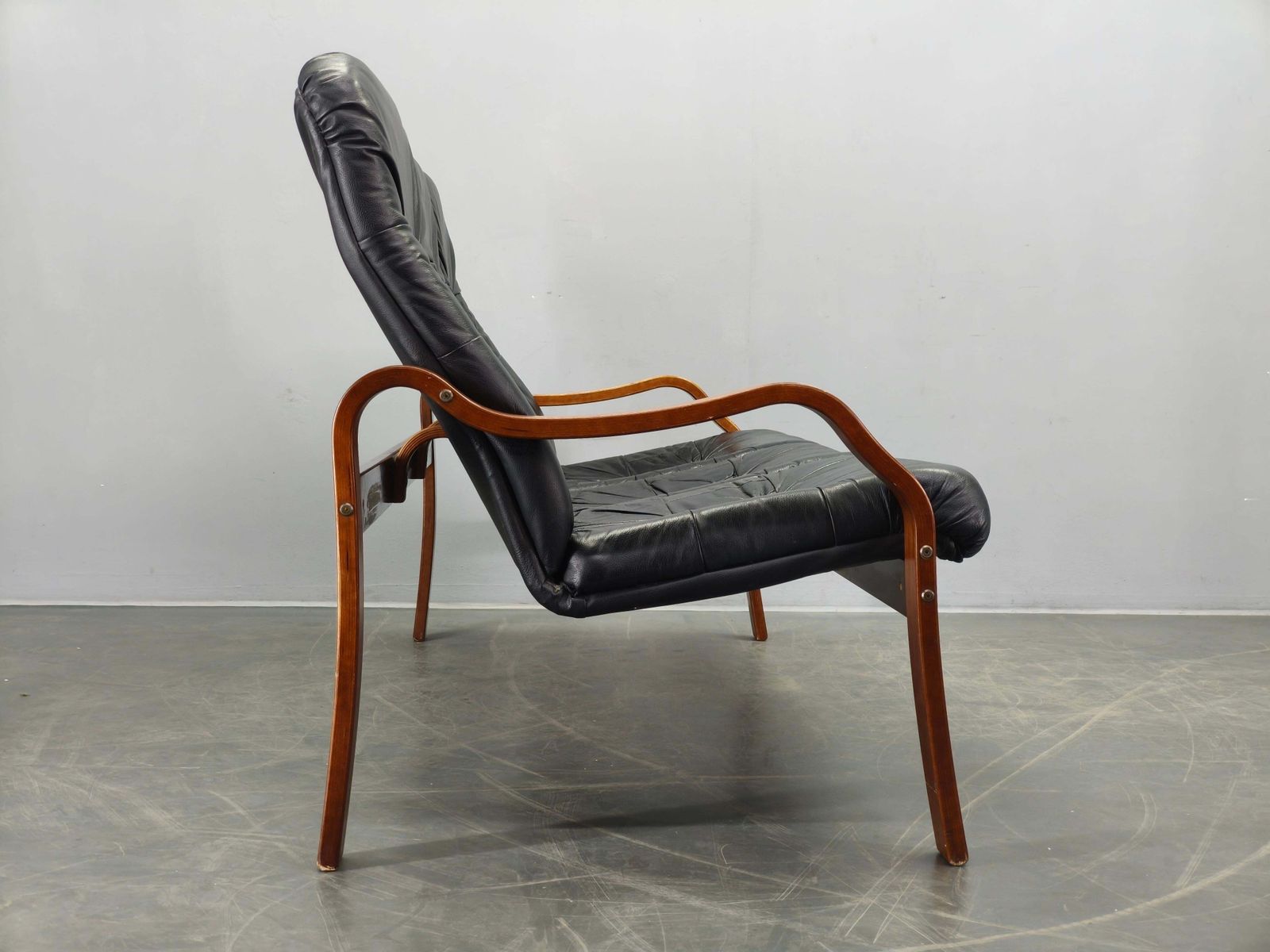 Furniture Scandinavian Leather Sofa In The Style Of Alvar Aalto, 1970s photo