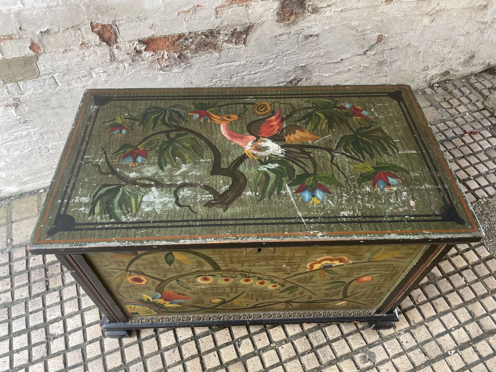 Vintage European Folk Art Painted Chest photo furniture