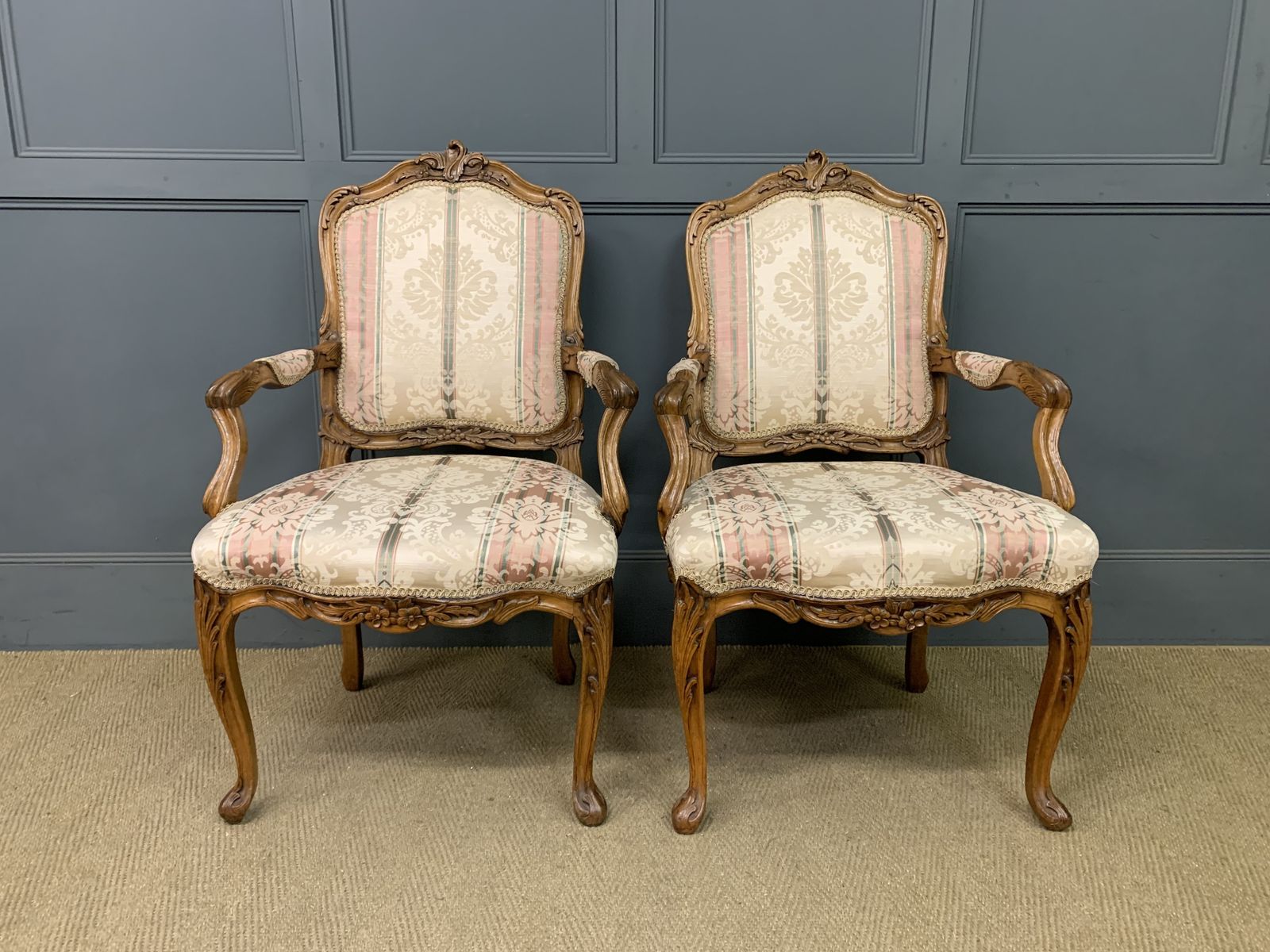 Pair Of French Carved Walnut Armchairs photo for sale