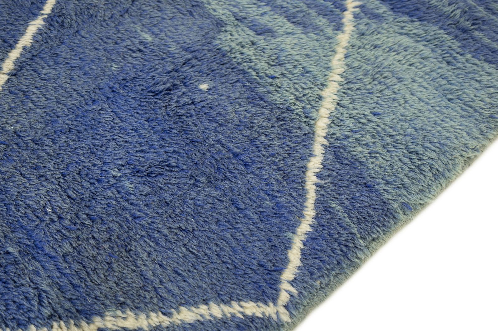 Moroccan Rug, 351 × 302 Cm, Blue And Ivory Diamond Pattern photo vinterior
