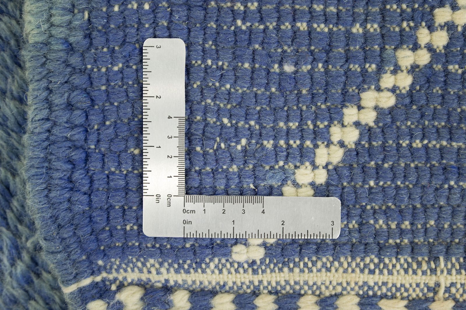 Moroccan Rug, 351 × 302 Cm, Blue And Ivory Diamond Pattern photo vintage