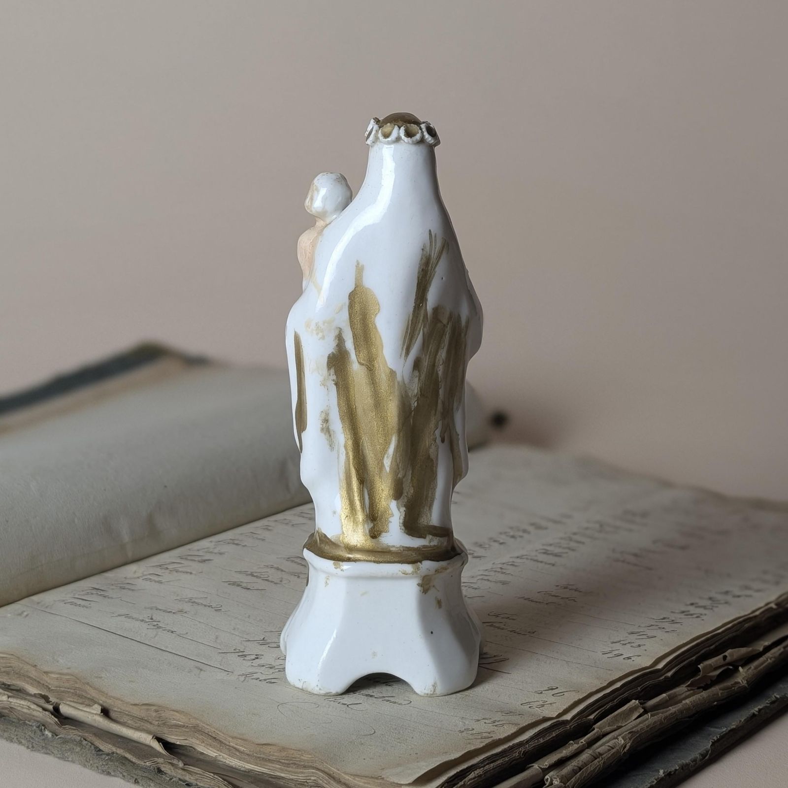 Home Decor Antique Porcelain Madonna And Child Figurine, French Gilt Vieux Paris Virgin Mary Statue, Late 19th Century Catholic Altar Decor photo