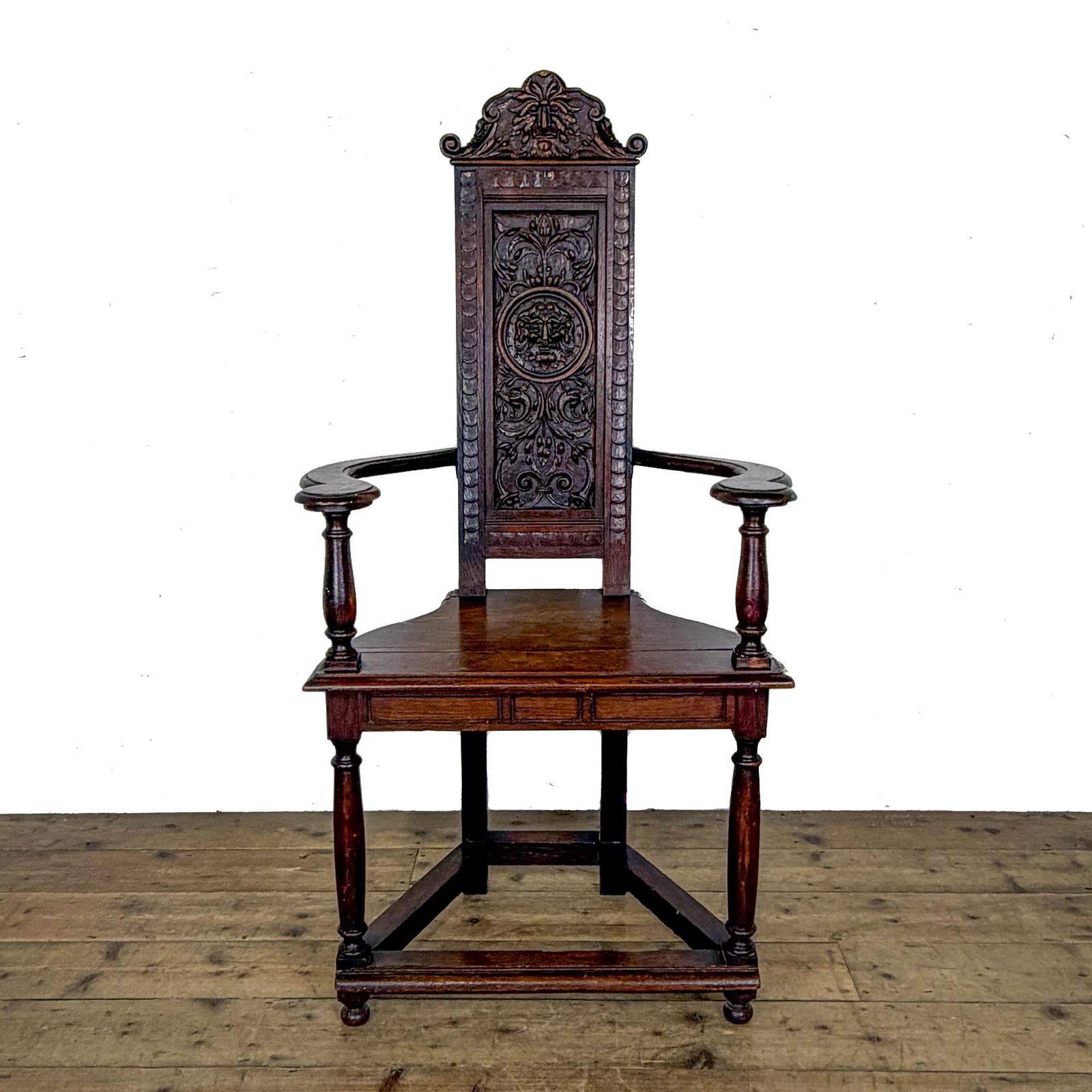 Antique Carved Oak Elbow Chair | Antique Armchairs | Wainscot Chair | Antique Furniture | Hallway Furniture (M 6876)
