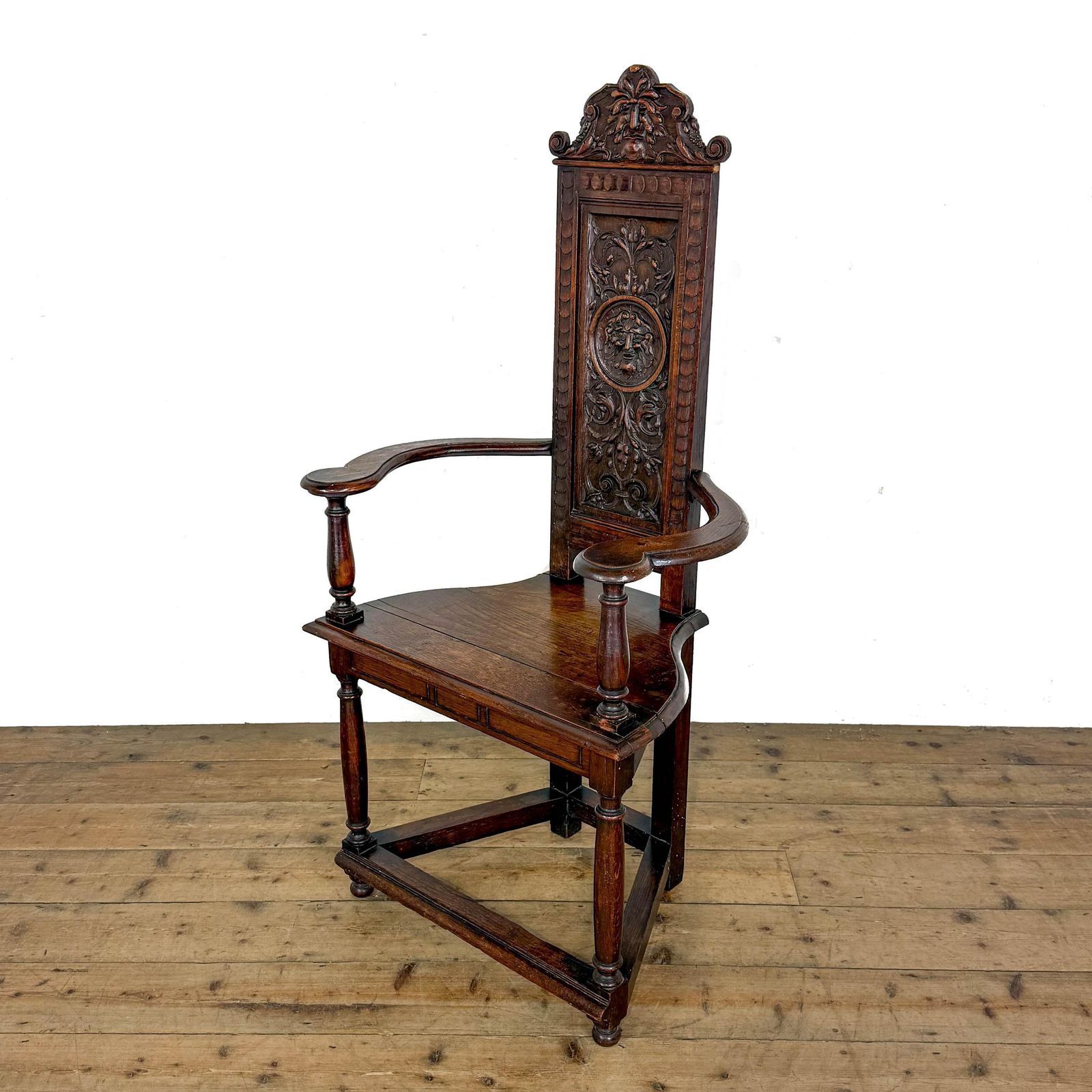 Antique Carved Oak Elbow Chair | Antique Armchairs | Wainscot Chair | Antique Furniture | Hallway Furniture (M 6876) photo furniture