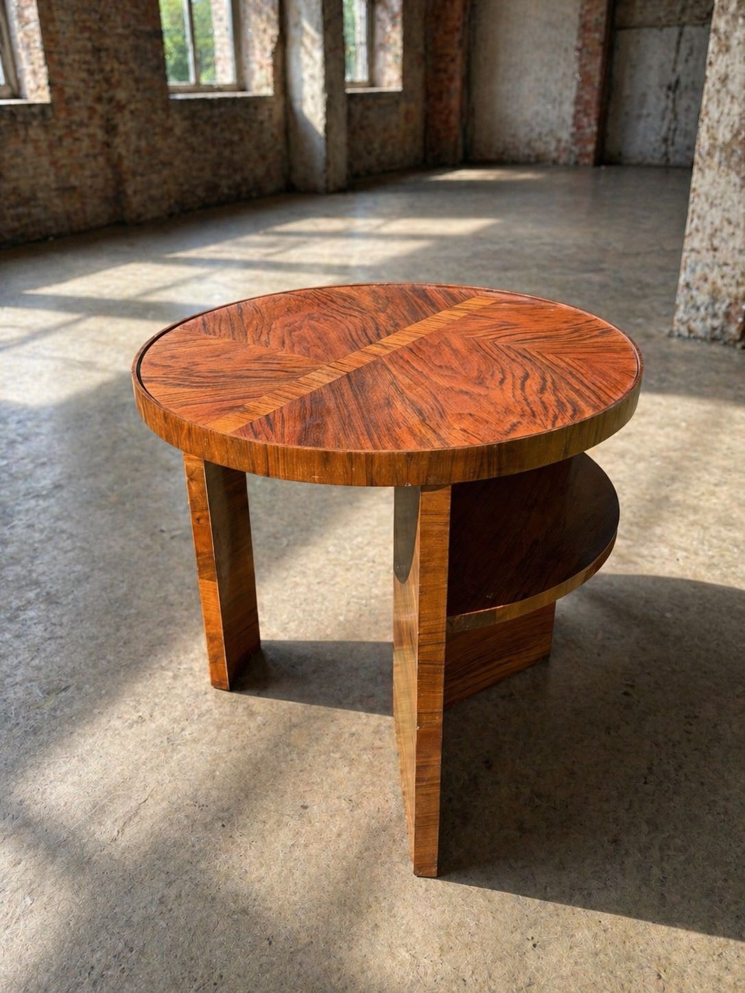 Art Deco Round Side Table With Shelf – Vintage Wood Occasional Table / Bedside Table photo furniture
